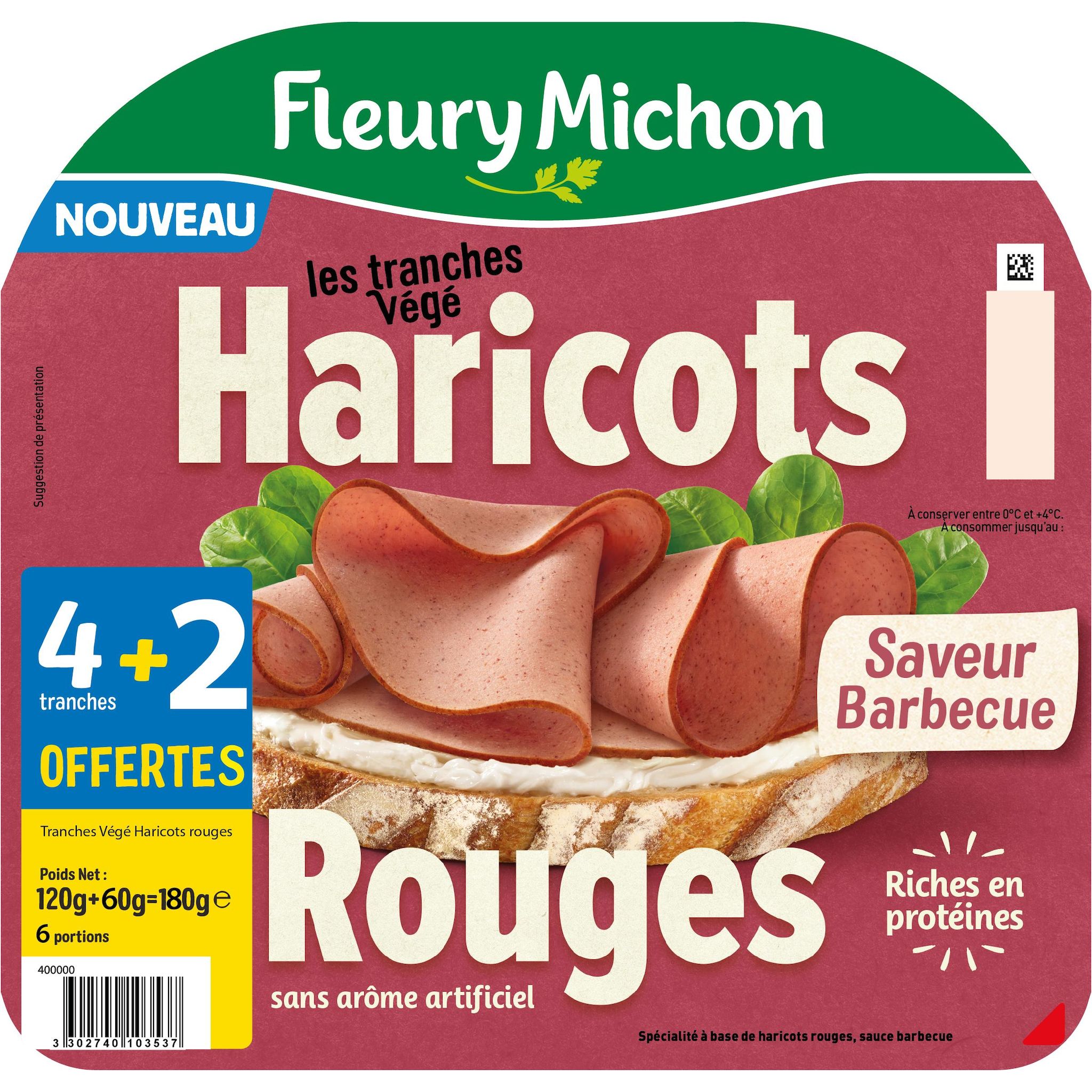 FLEURY MICHON Les Tranches végétariennes de haricots rouges barbecue 4 tranches+2 offertes 180g