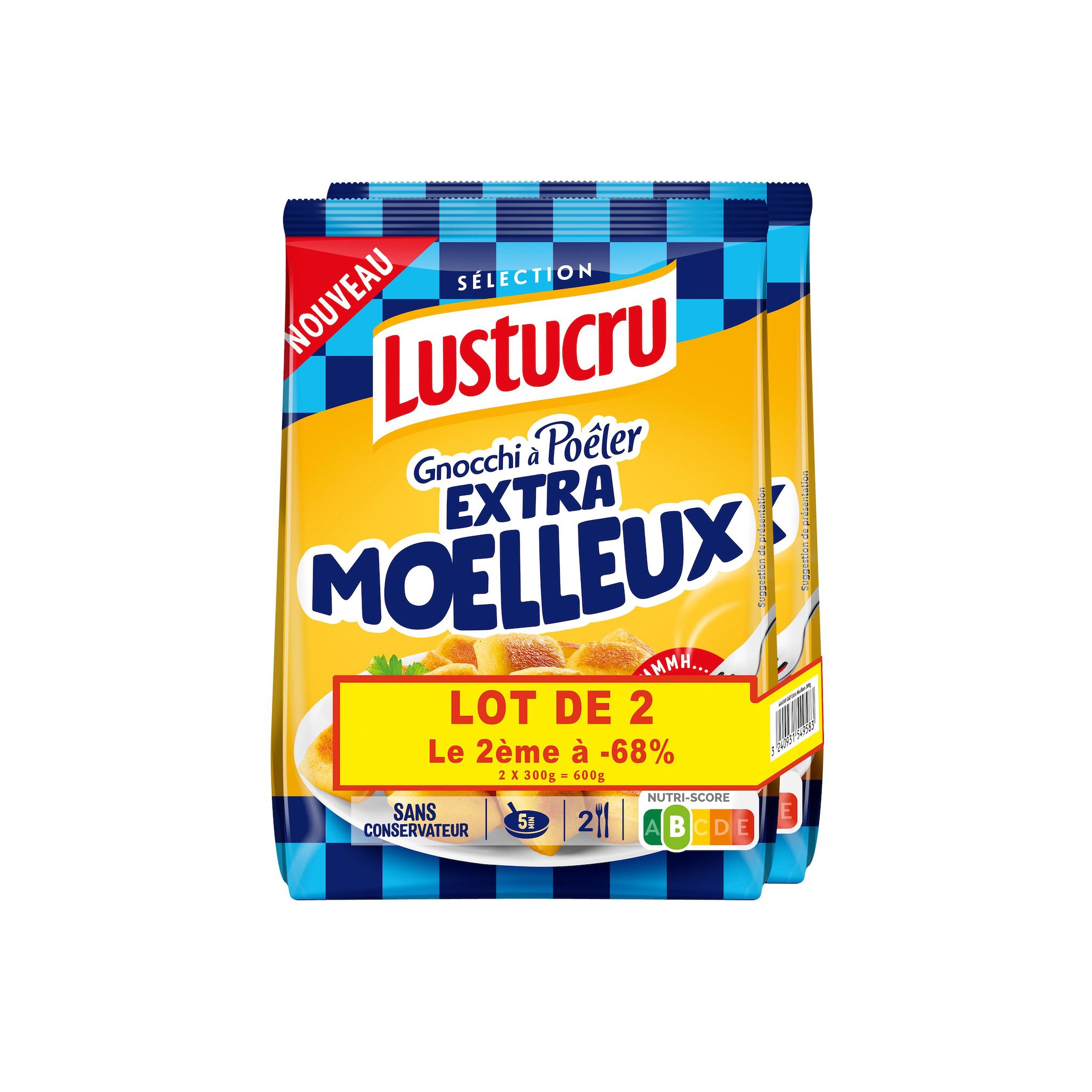 LUSTUCRU SELECTION Gnocchi à poêler extra moelleux 4 parts 2x300g