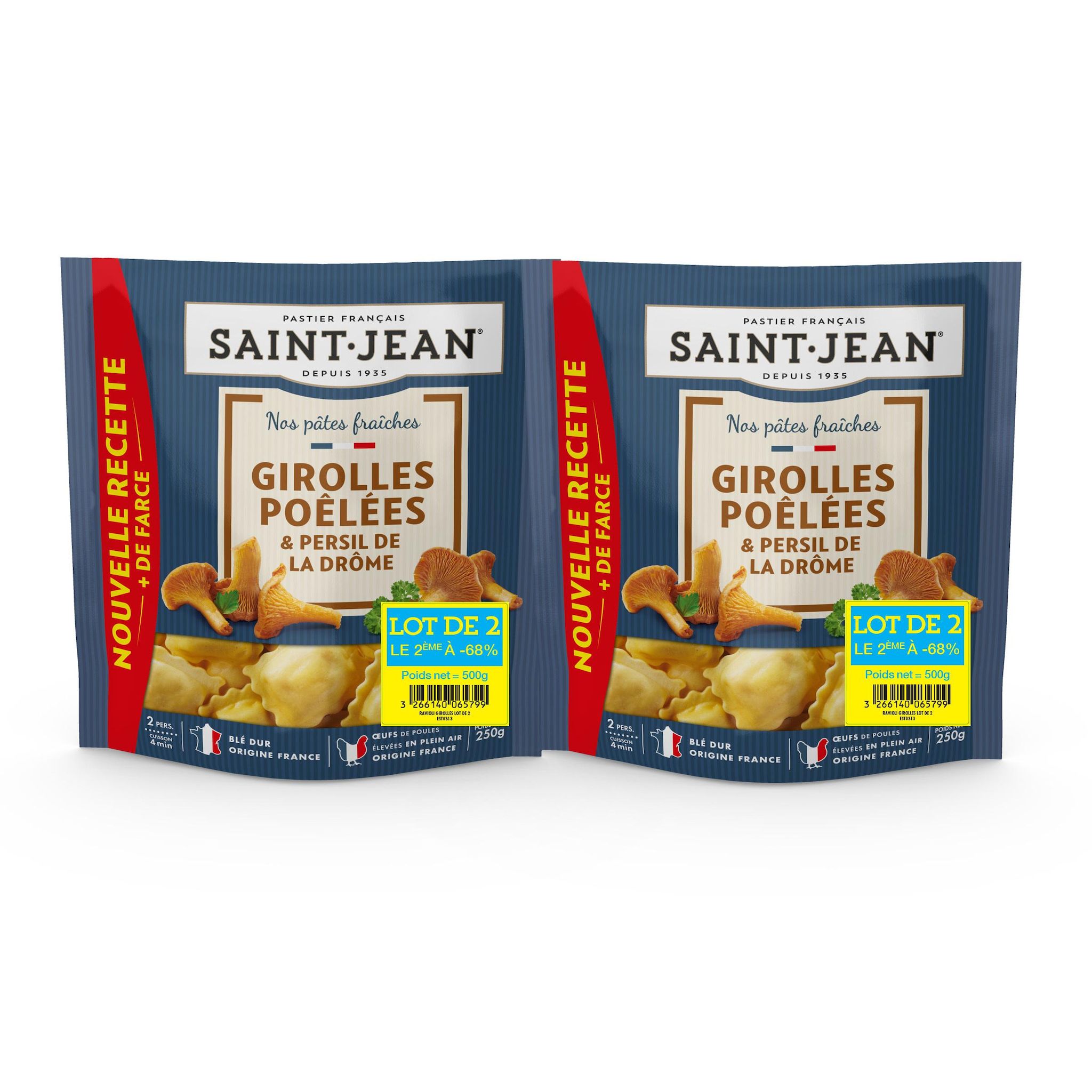 SAINT JEAN Raviolis aux girolles poêlées et persil de la Drôme 4 parts 2x250g
