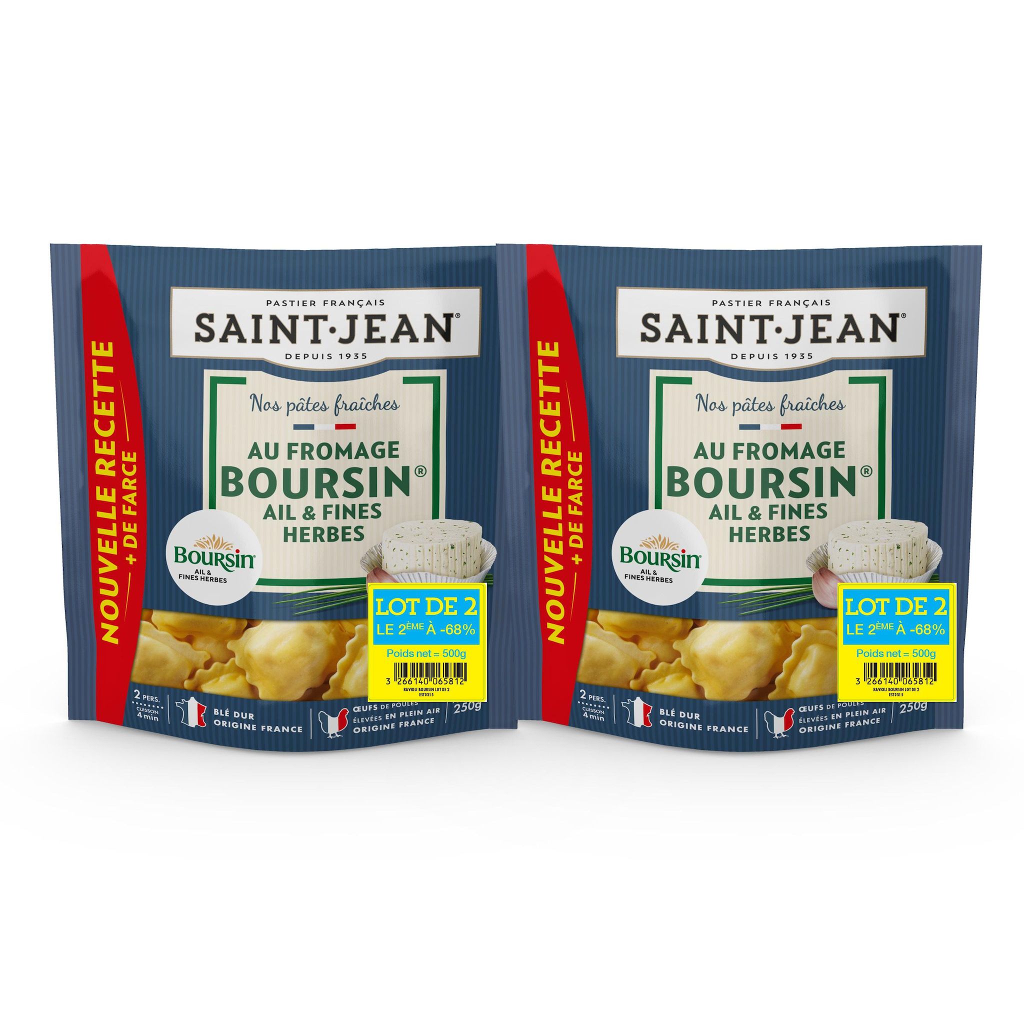 SAINT JEAN Raviolis au Boursin ail et fines herbes 4 parts 2x250g