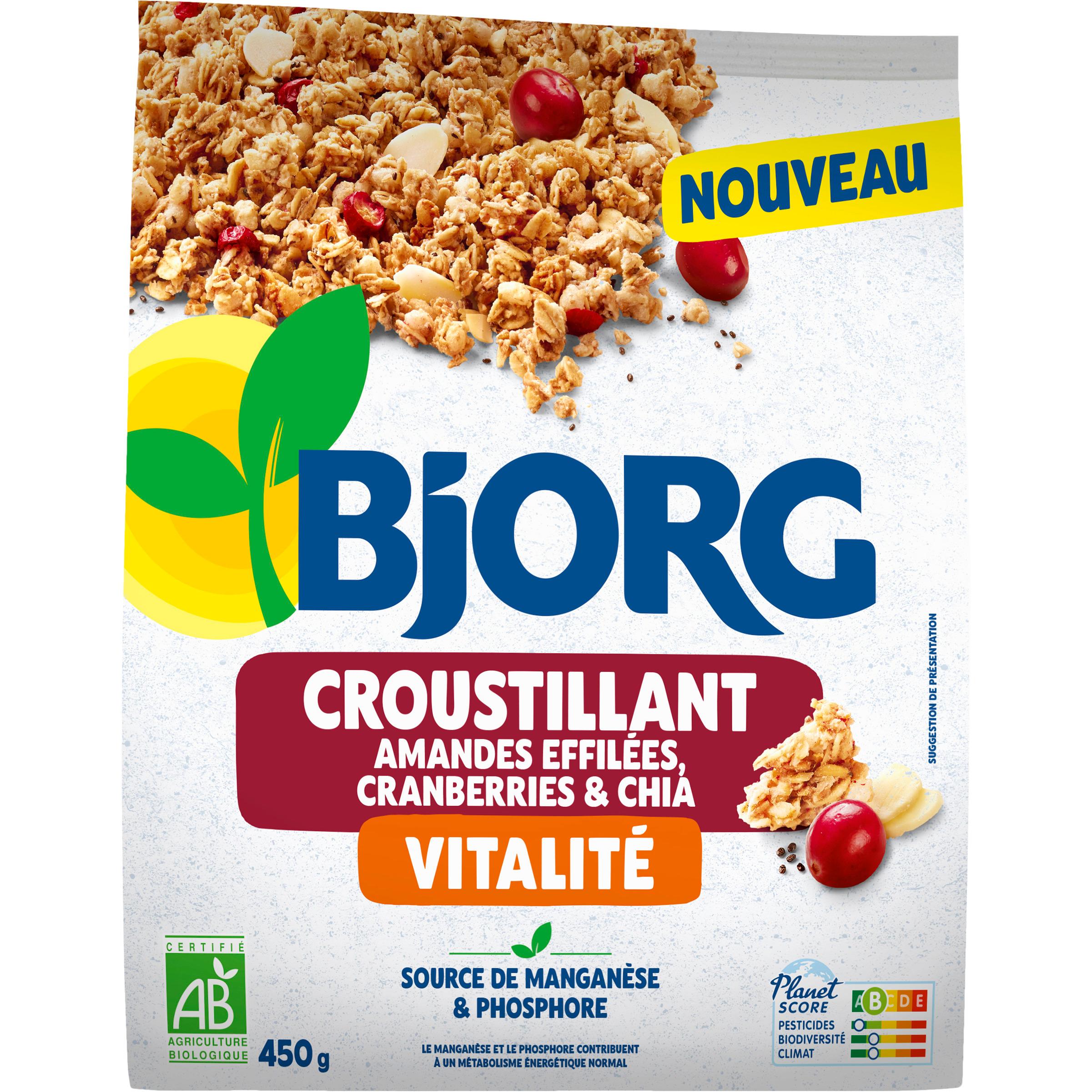 BJORG Céréales croustillantes Vitalité aux amandes effilées cranberries et chia bio 450g