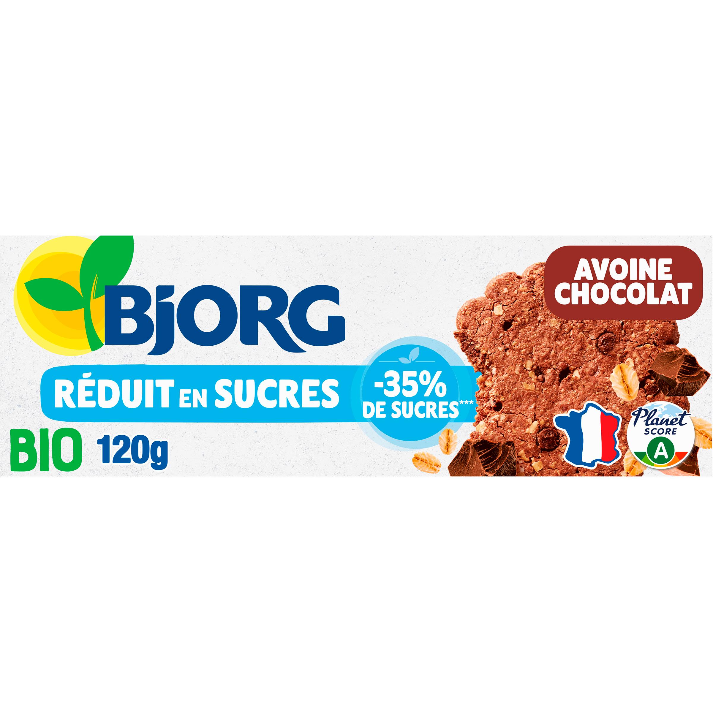 BJORG Biscuits bio à l'avoine aux pépites de chocolat réduit en sucres sans huile de palme 120g