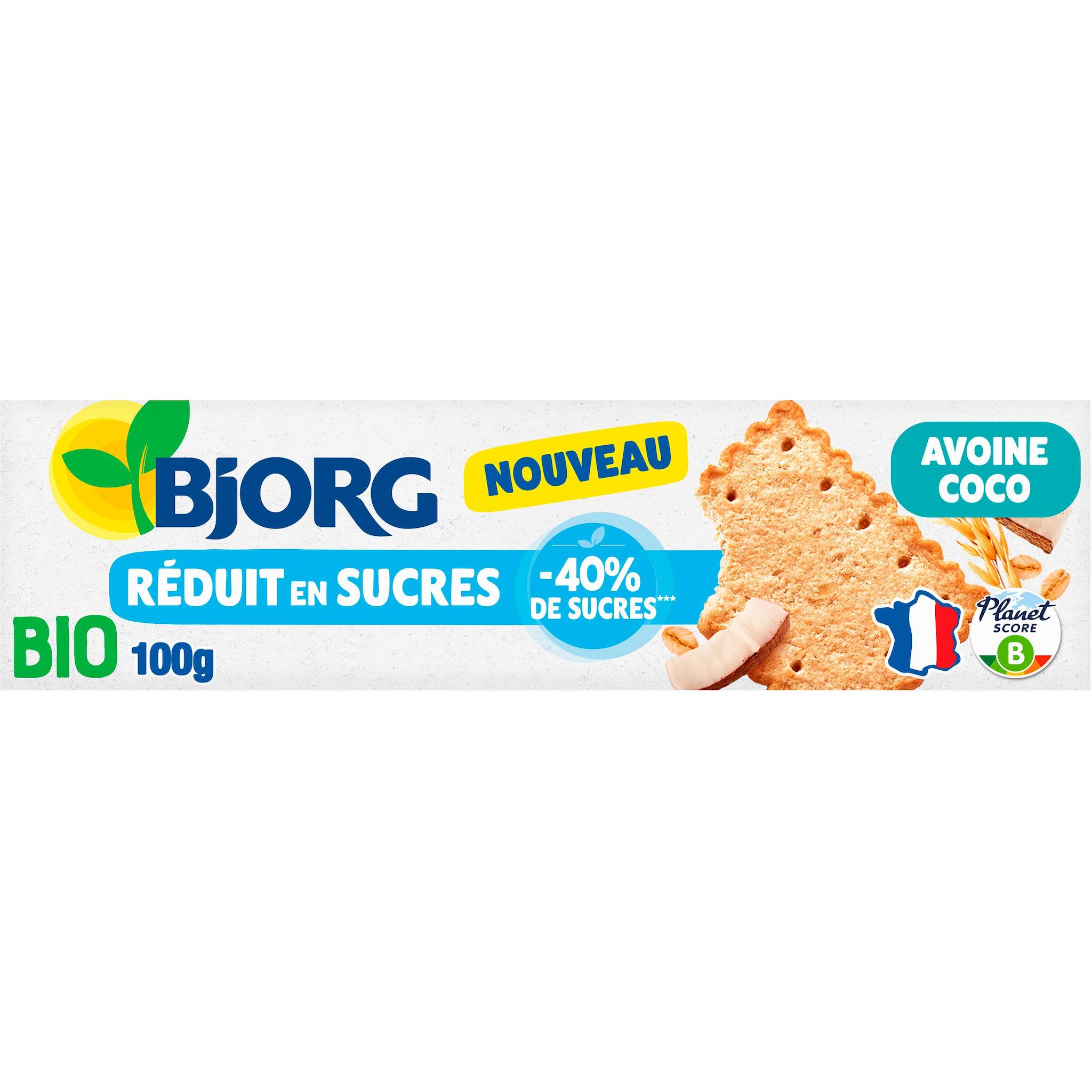 BJORG Biscuits bio à l'avoine complète et à la noix de coco croustillants réduit en sucres 100g