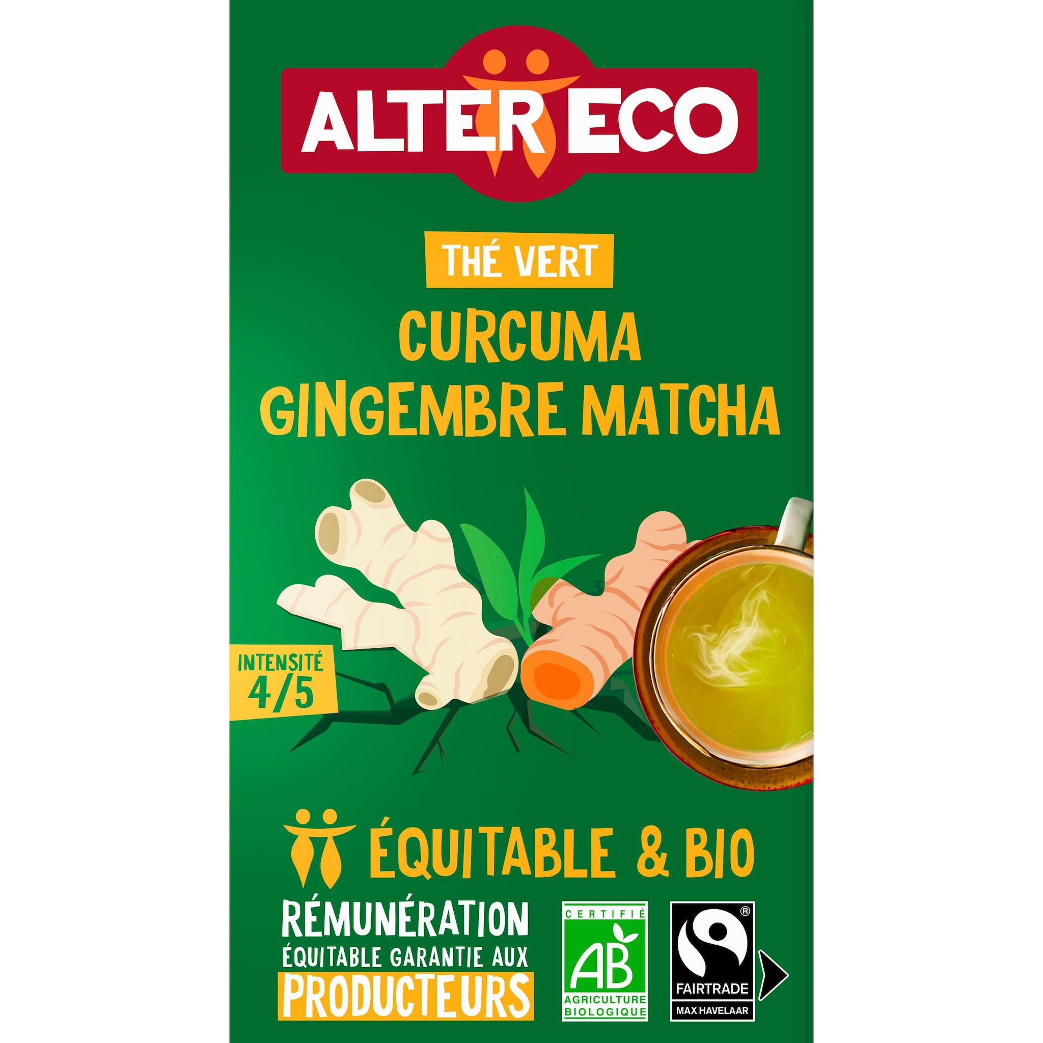 ALTER ECO Thé vert au curcuma gingembre et matcha bio 18 sachets 32g