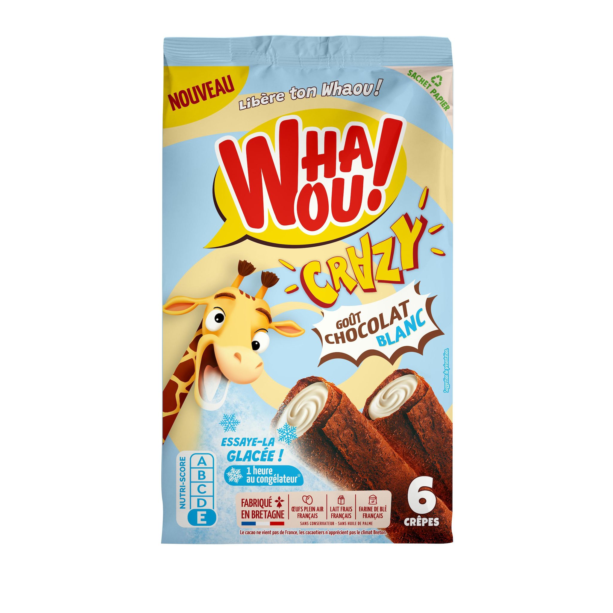 WHAOU Crêpes goût chocolat blanc sans huile de palme 6 crêpes 180g