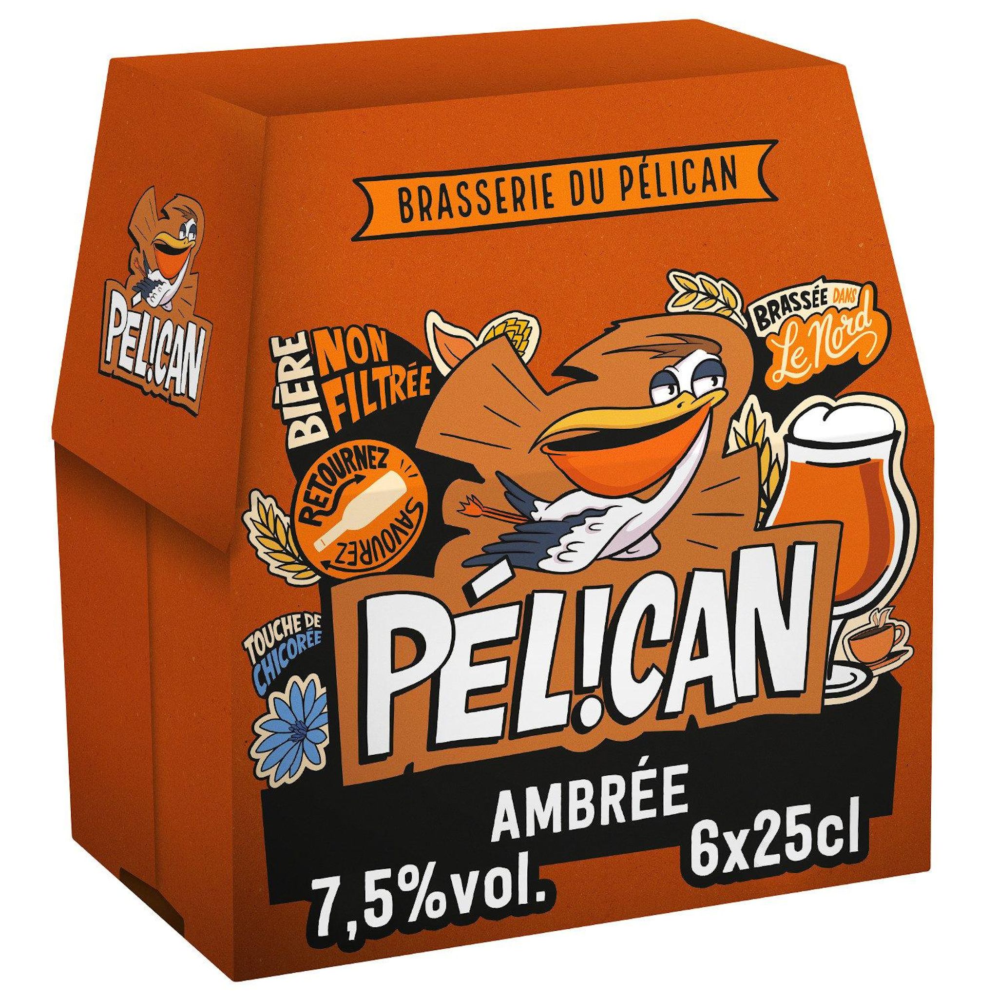 Voir la diapositive 2 : PELICAN Bière ambrée non filtrée 7,5% 6x25cl