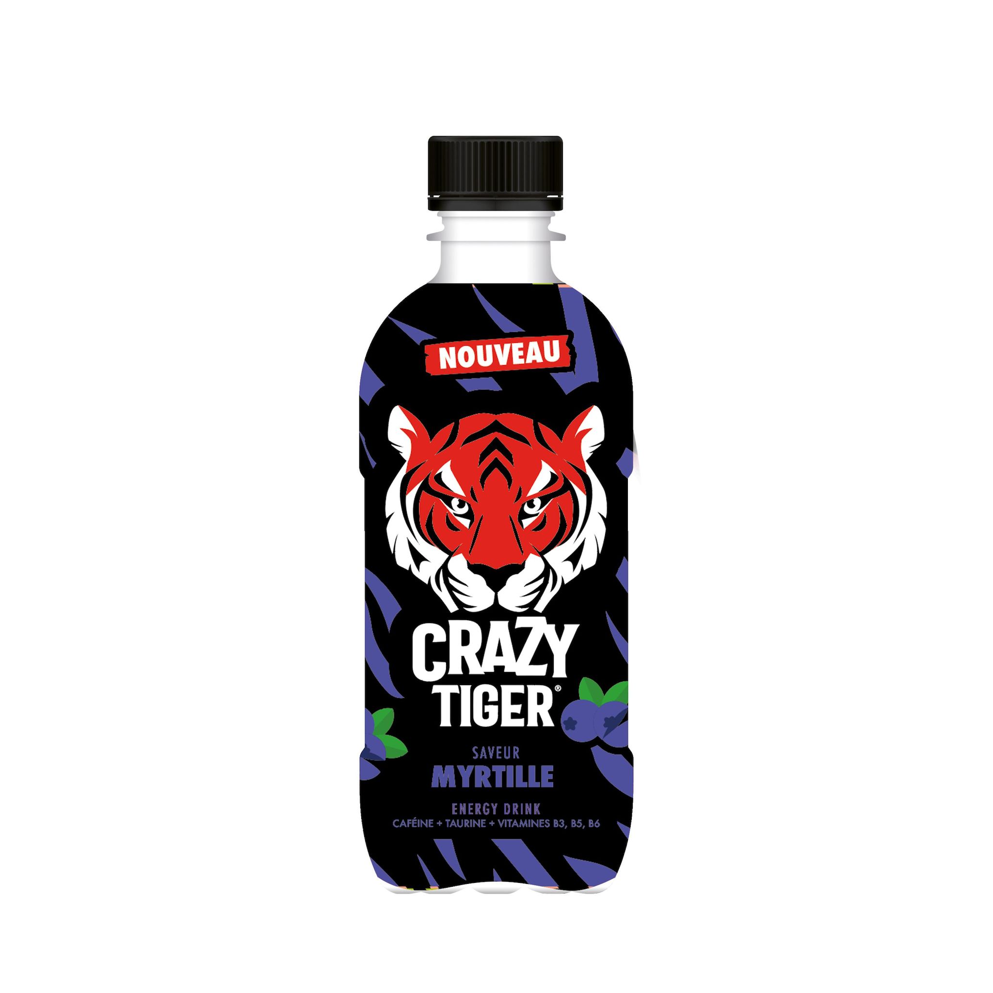 CRAZY TIGER Boisson énergisante gazeuse saveur myrtille bouteille 35cl