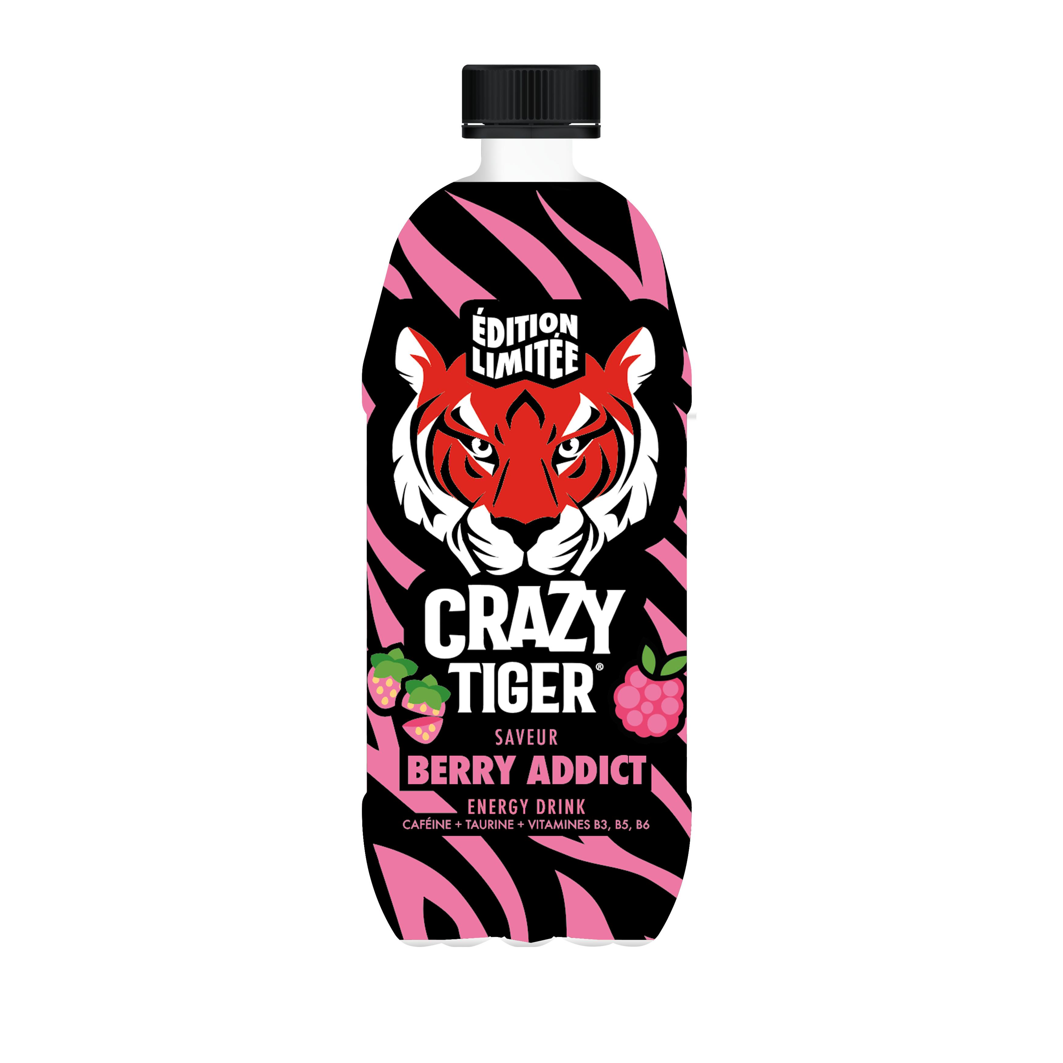 CRAZY TIGER Boisson énergisante gazeuse saveur fraise framboise gingembre 1l