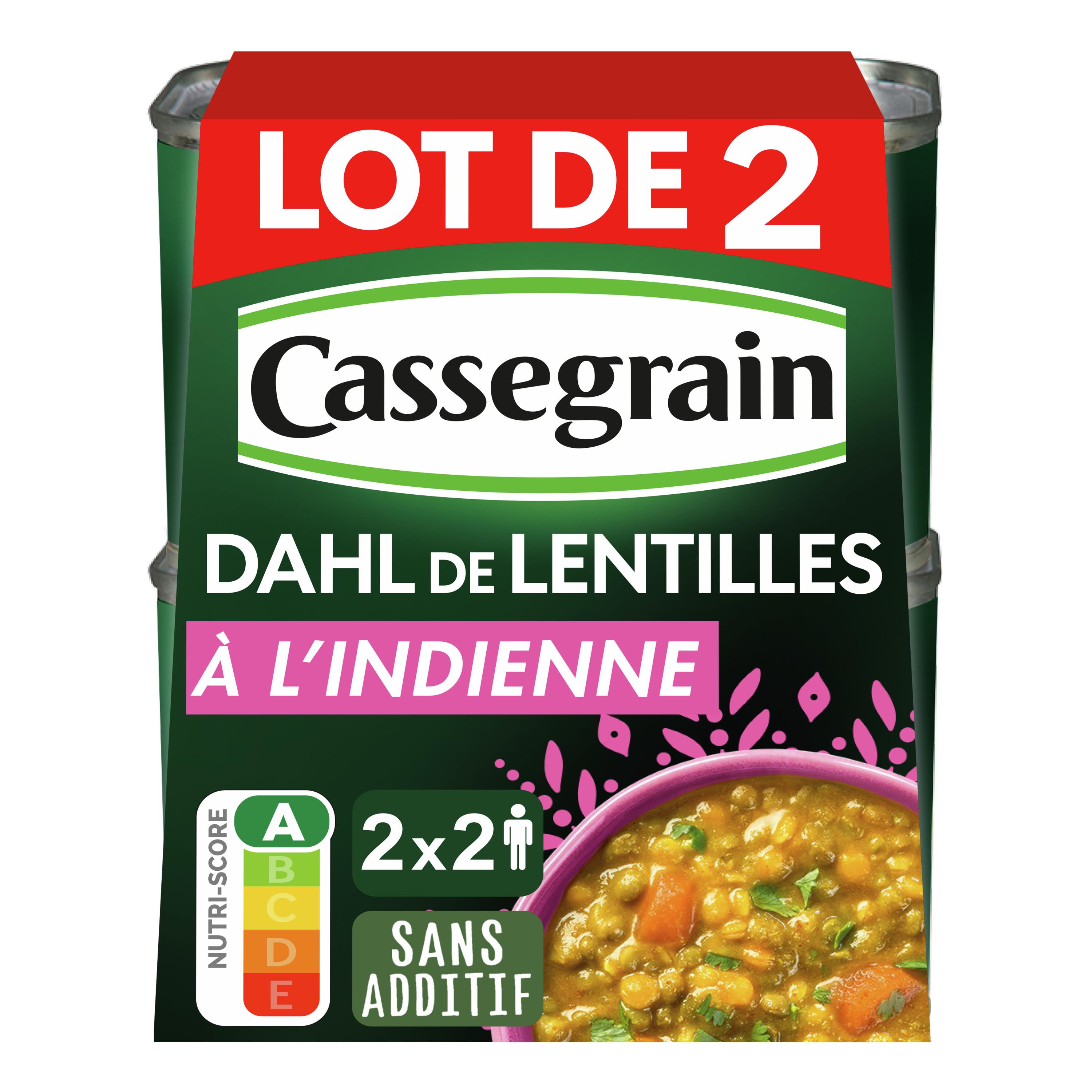 CASSEGRAIN Dahl de lentilles à l'indienne sans additif 2x2 portions 2x435g