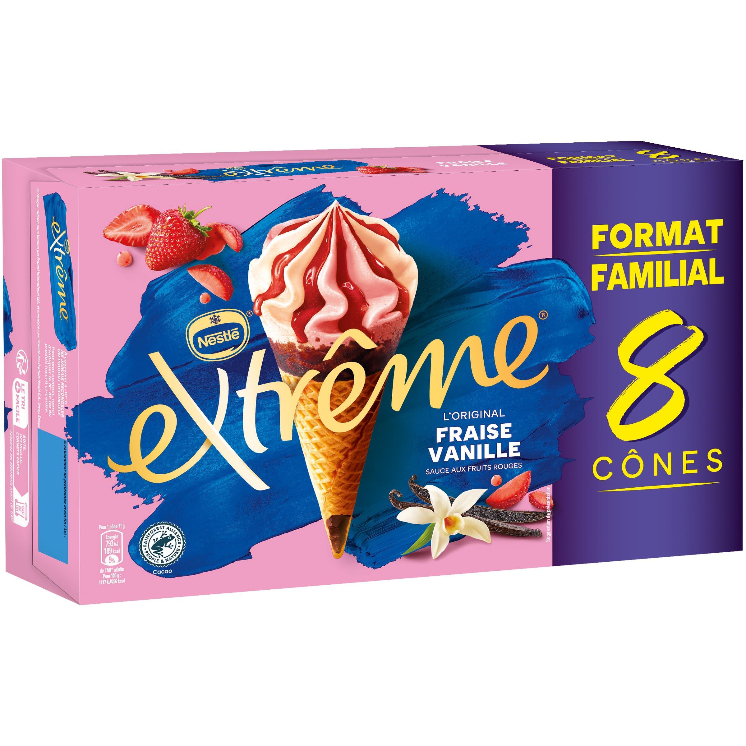EXTREME Cônes glacés à la fraise et vanille 8 pièces 8x71g