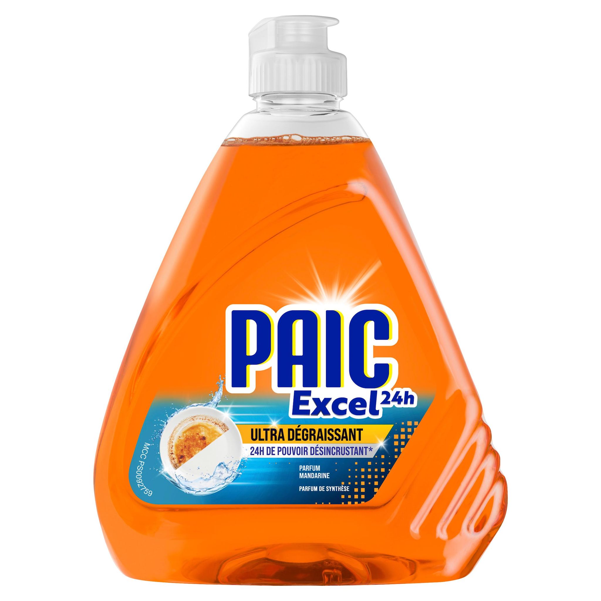 PAIC Excel 24h liquide vaisselle ultra dégraissant mandarine 0,5l