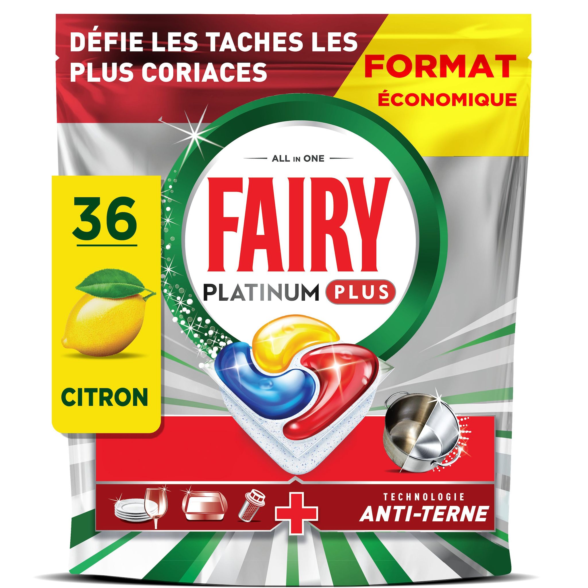 FAIRY Tablettes lave-vaisselle anti-terne citron 558g