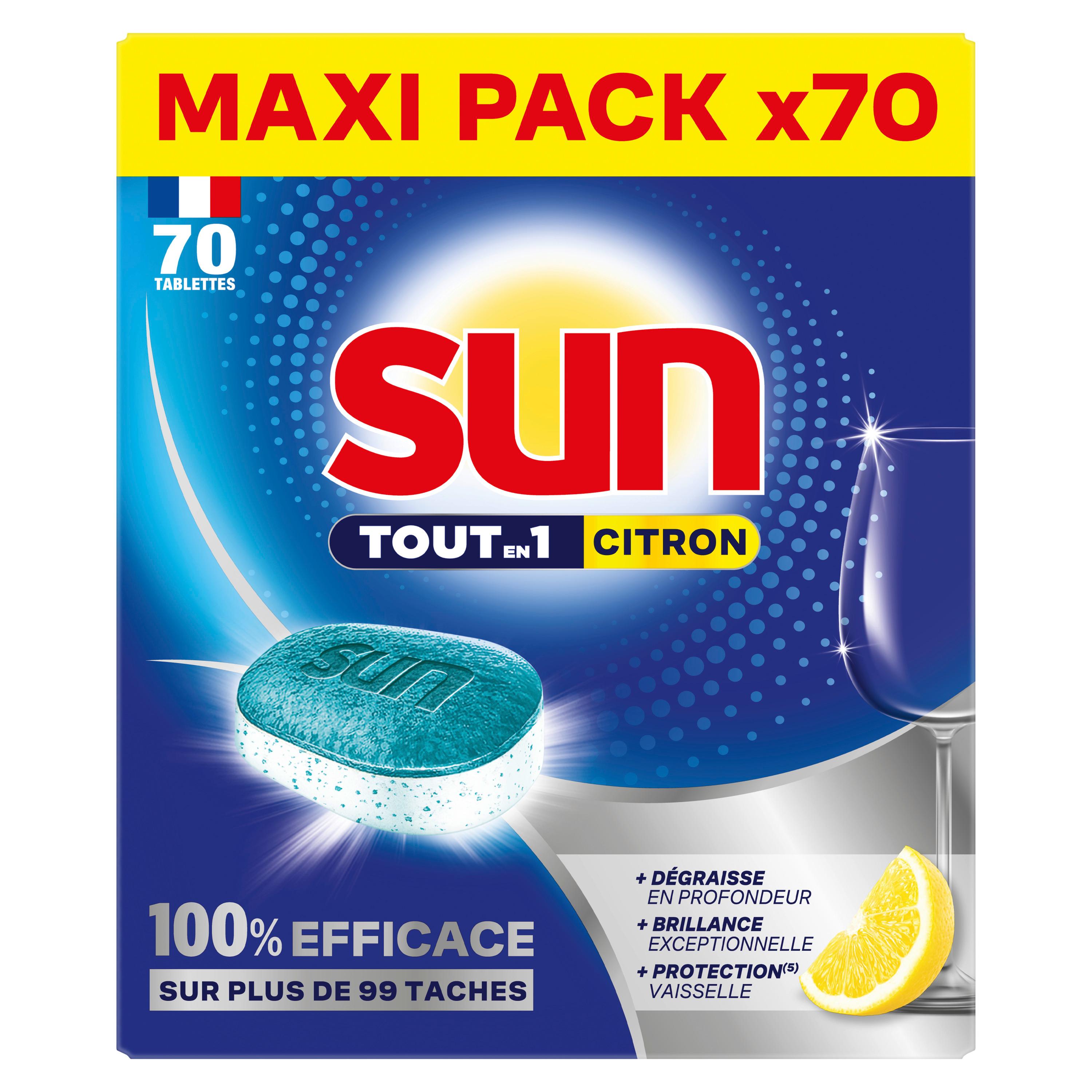 SUN Tablettes lave-vaisselle tout en 1 citron 70 lavages 1.15kg