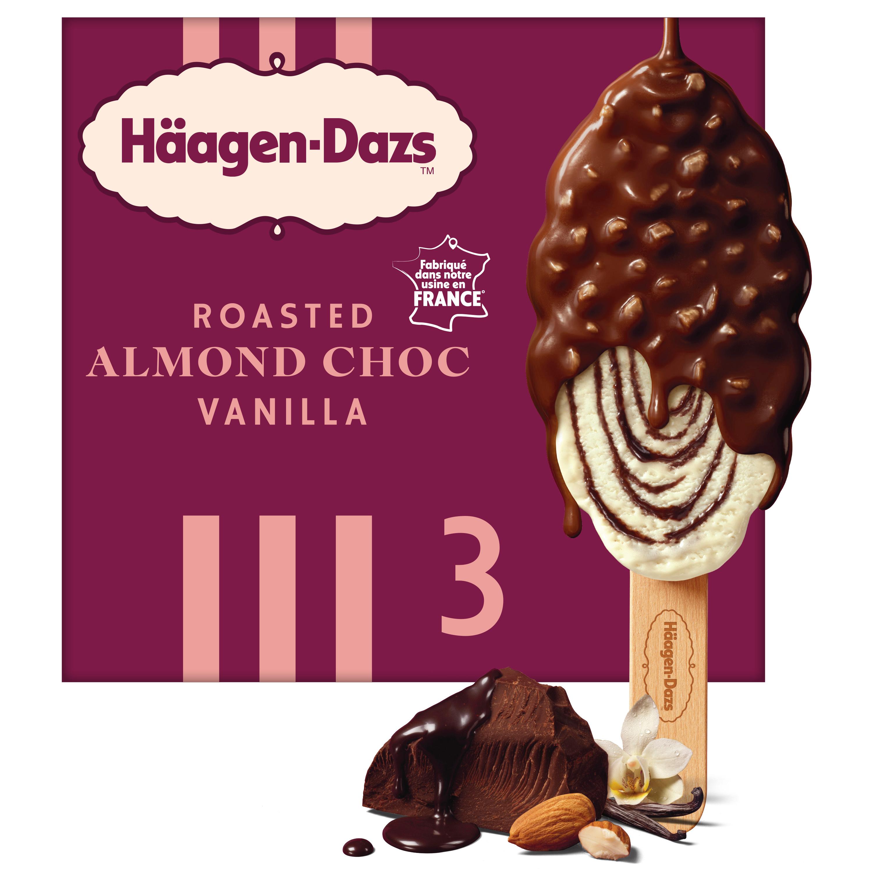 HAAGEN DAZS Bâtonnets glacés amandes grillées chocolat vanille 3 pièces 3x80ml