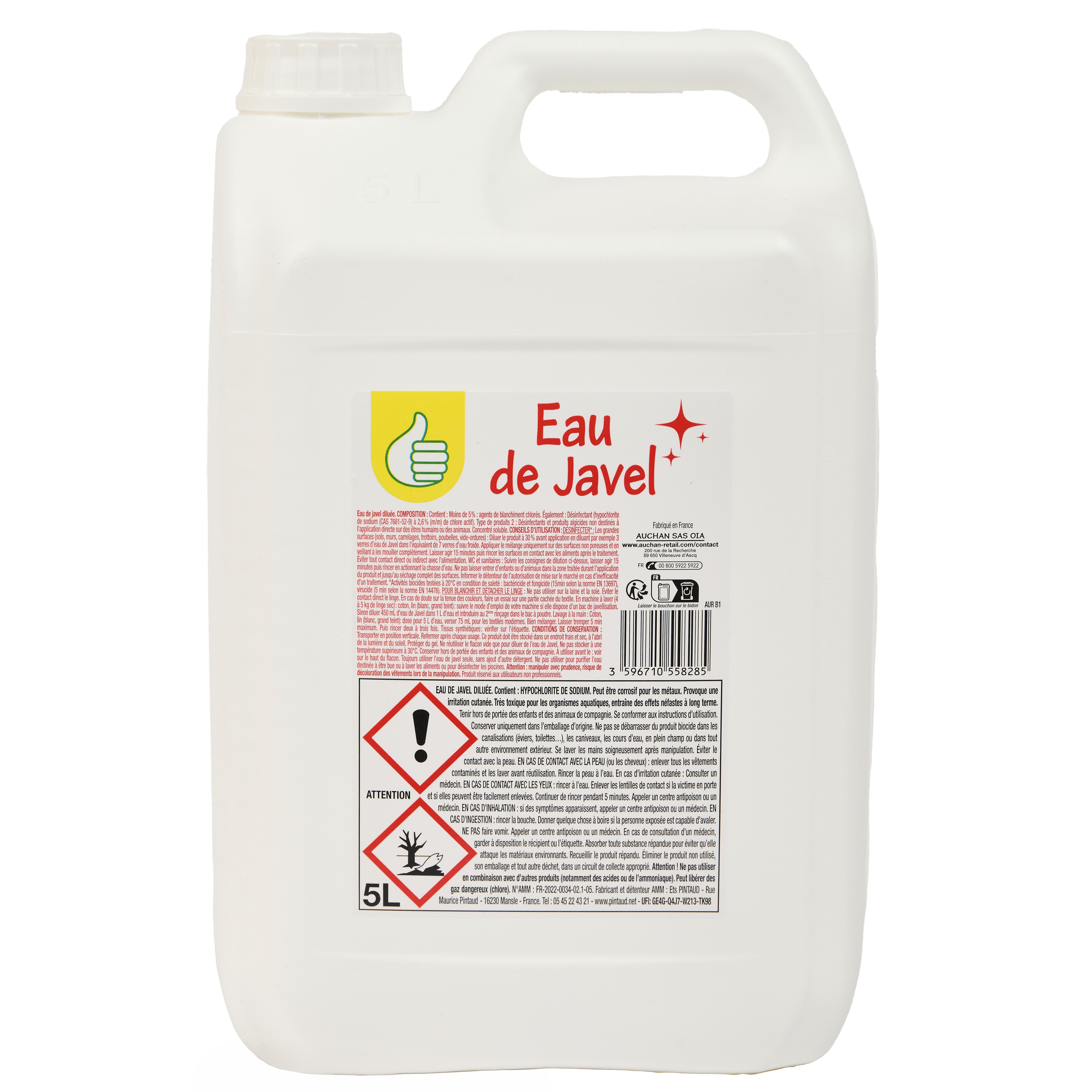 POUCE Eau de javel désinfectant 2.6% chlore actif détachant blanchissant 5l