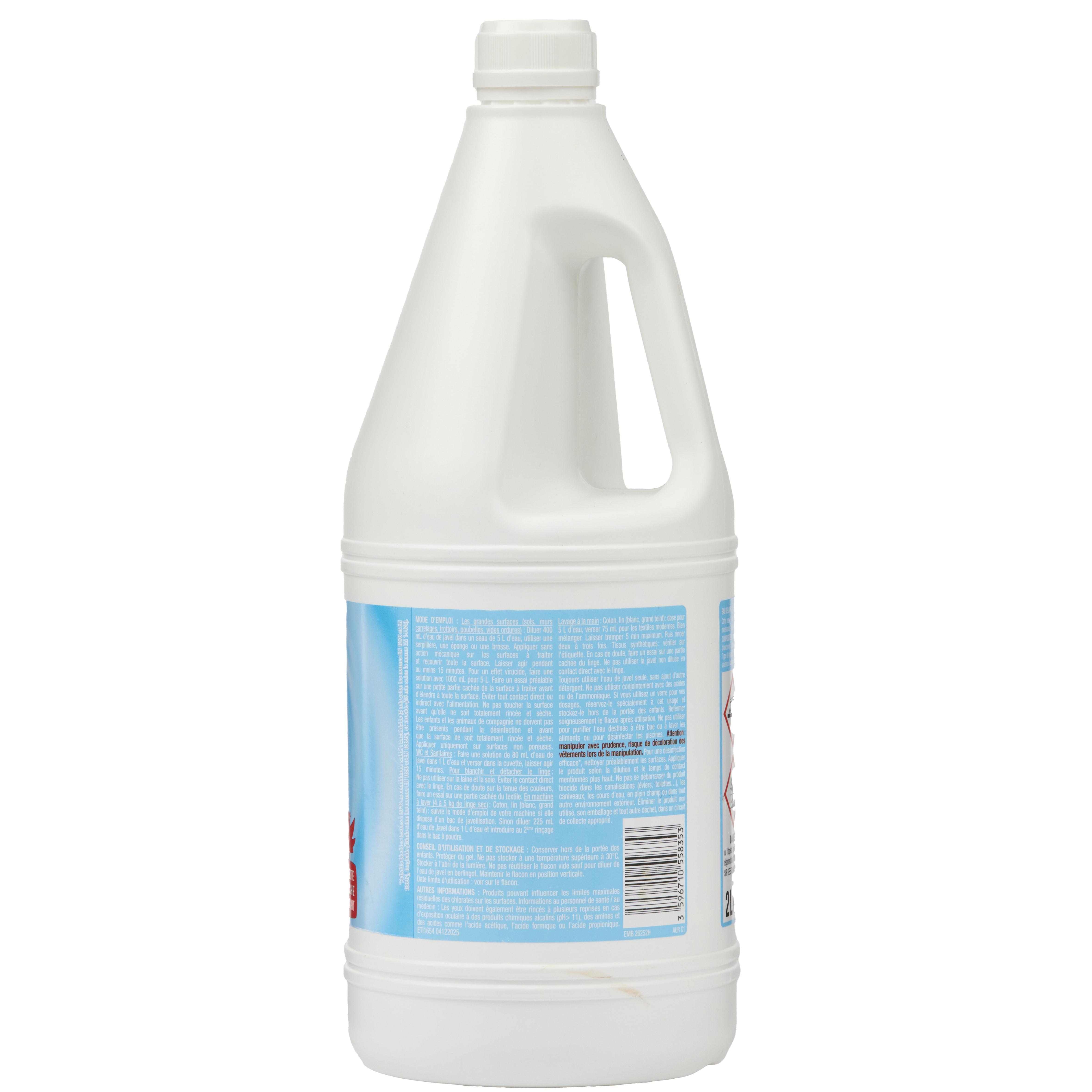 Voir la diapositive 3 : AUCHAN Eau de javel désinfectante 2.6% chlore actif détachante et blanchissante 2l