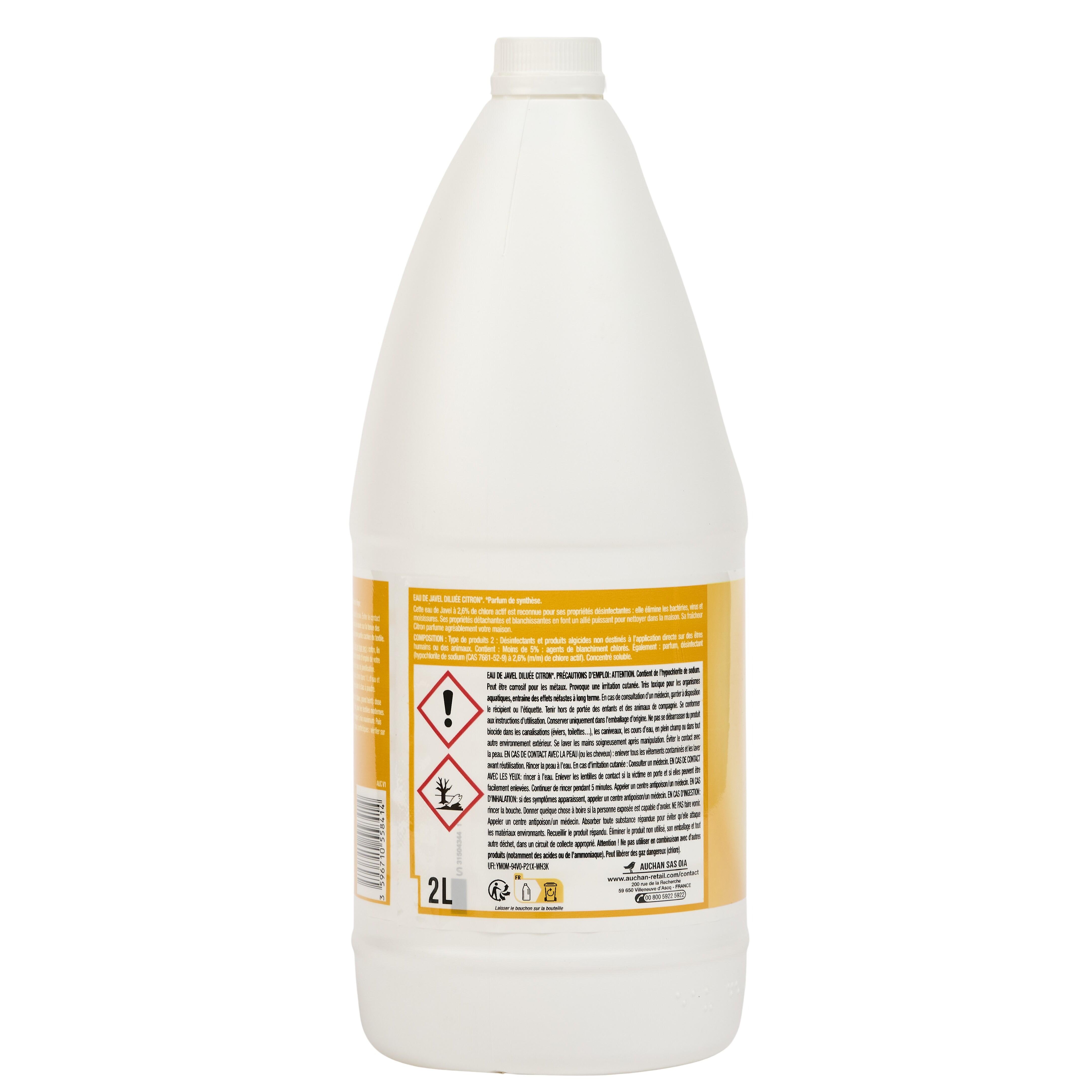 Voir la diapositive 2 : AUCHAN Eau de javel désinfectant 2.6% chlore actif citron 2l