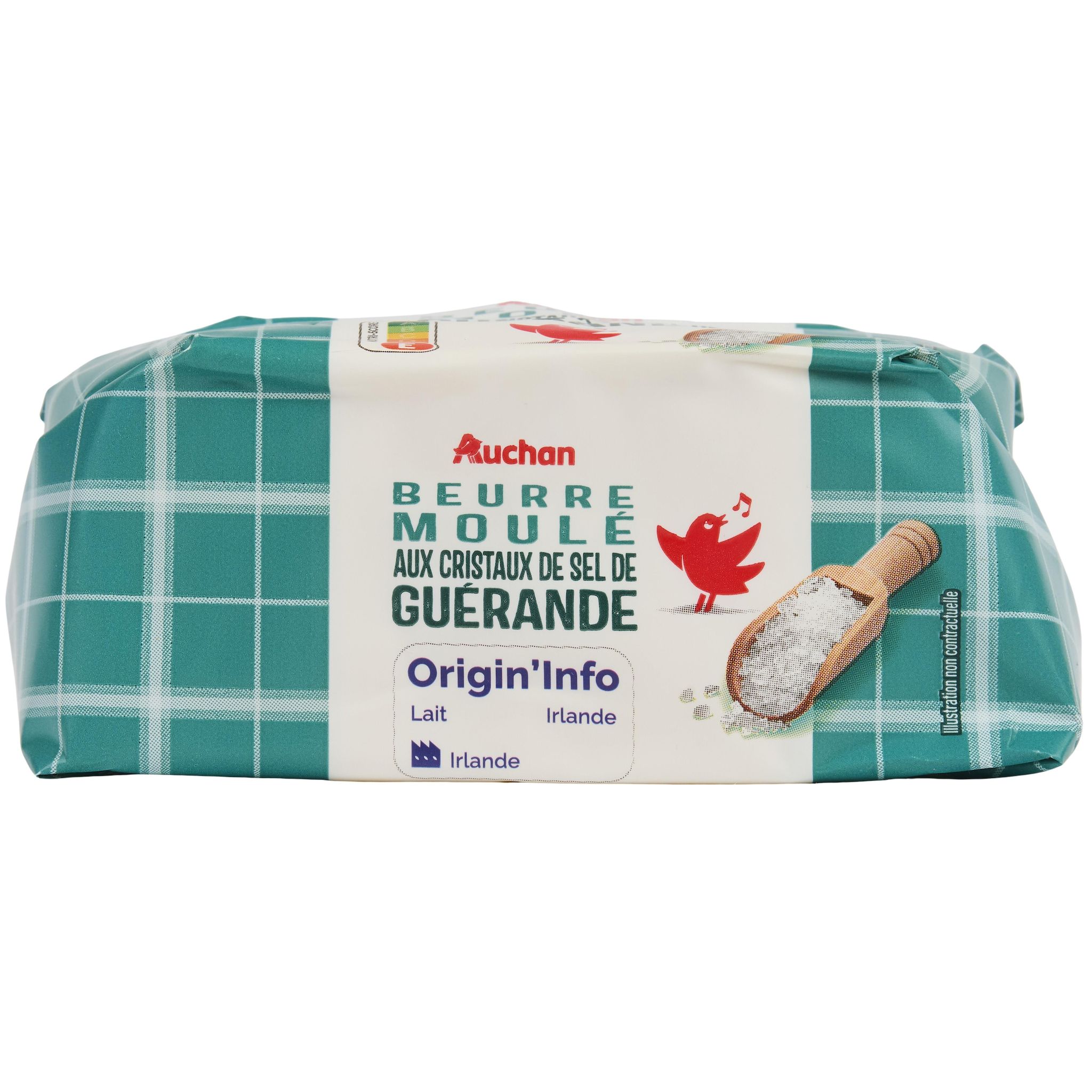 AUCHAN Beurre moulé aux cristaux de sel de Guérande 80%MG 250g