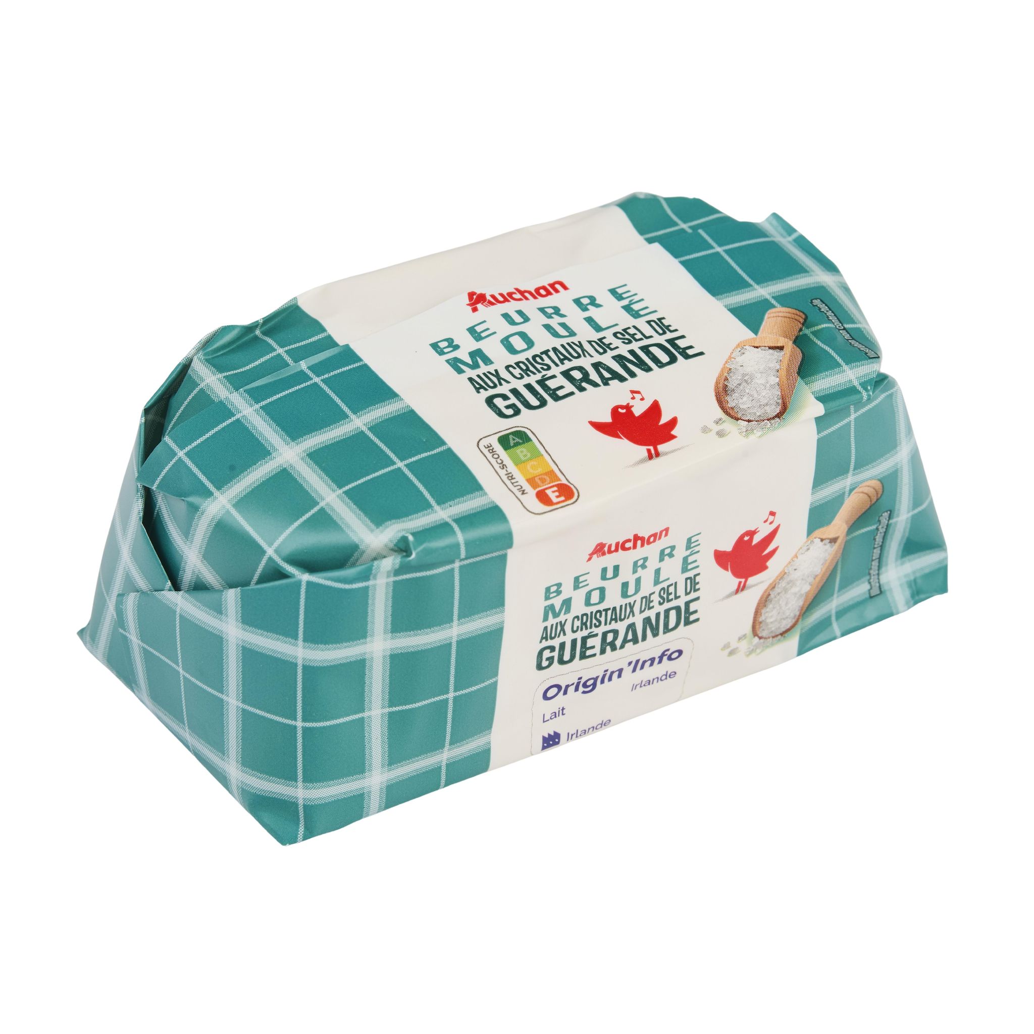 Voir la diapositive 3 : AUCHAN Beurre moulé aux cristaux de sel de Guérande 80%MG 250g