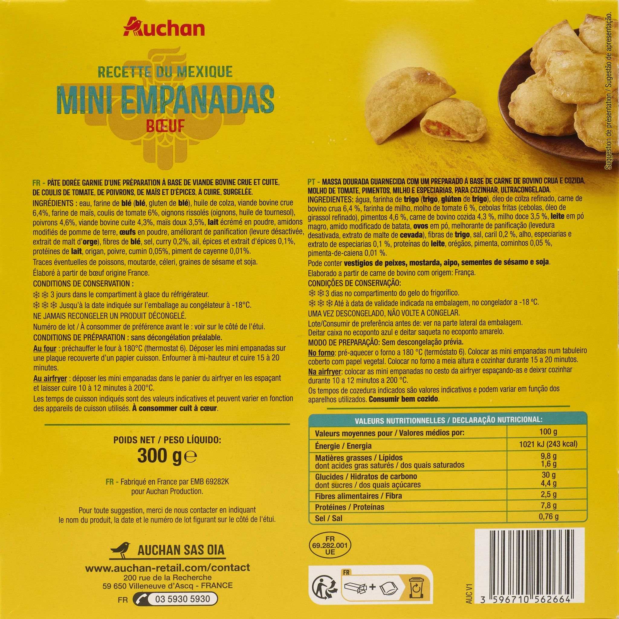 Voir la diapositive 2 : AUCHAN Mini empanadas boeuf 300g