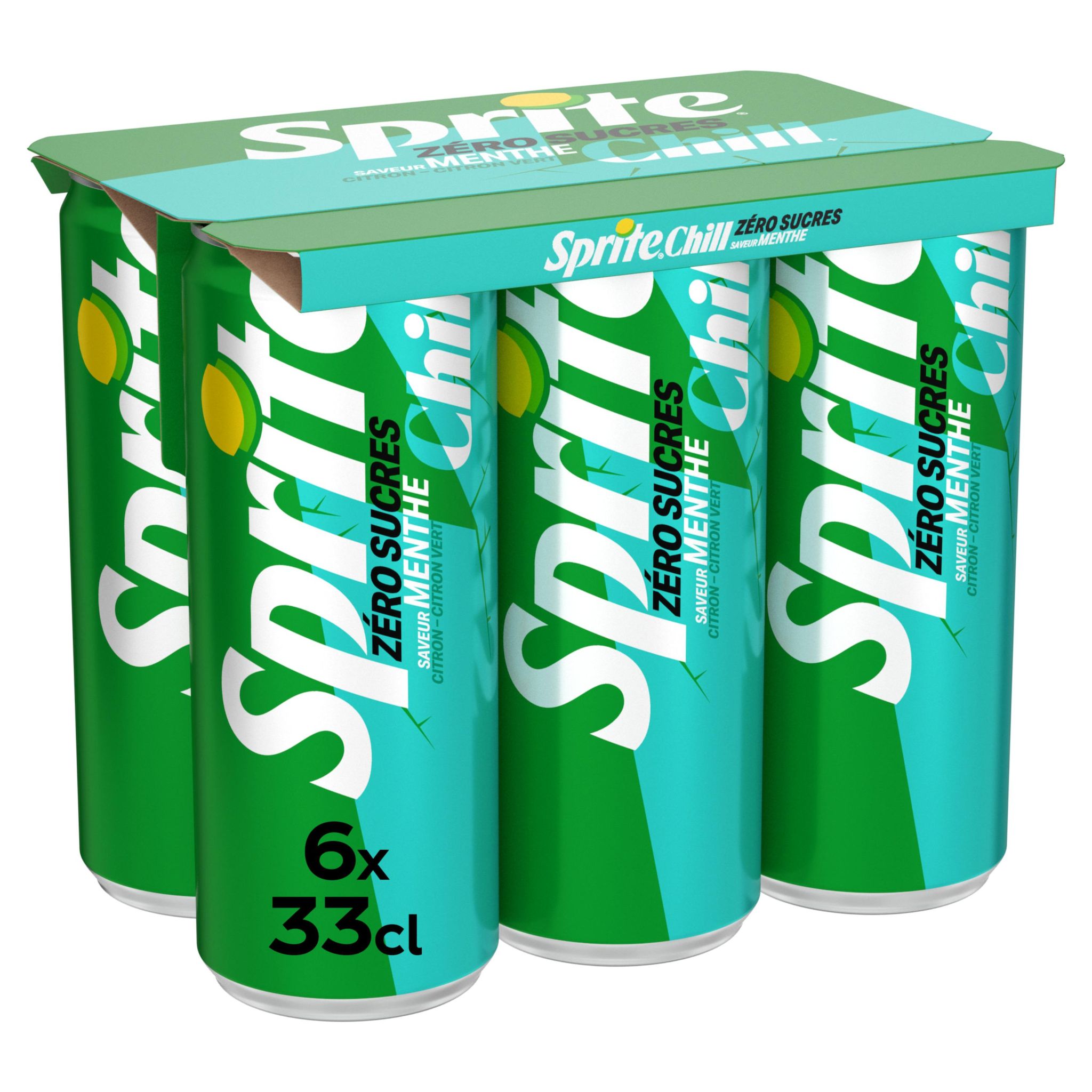 SPRITE Boisson gazeuse aux arômes naturels citron et citron vert menthe sans sucres boîtes 6x33cl