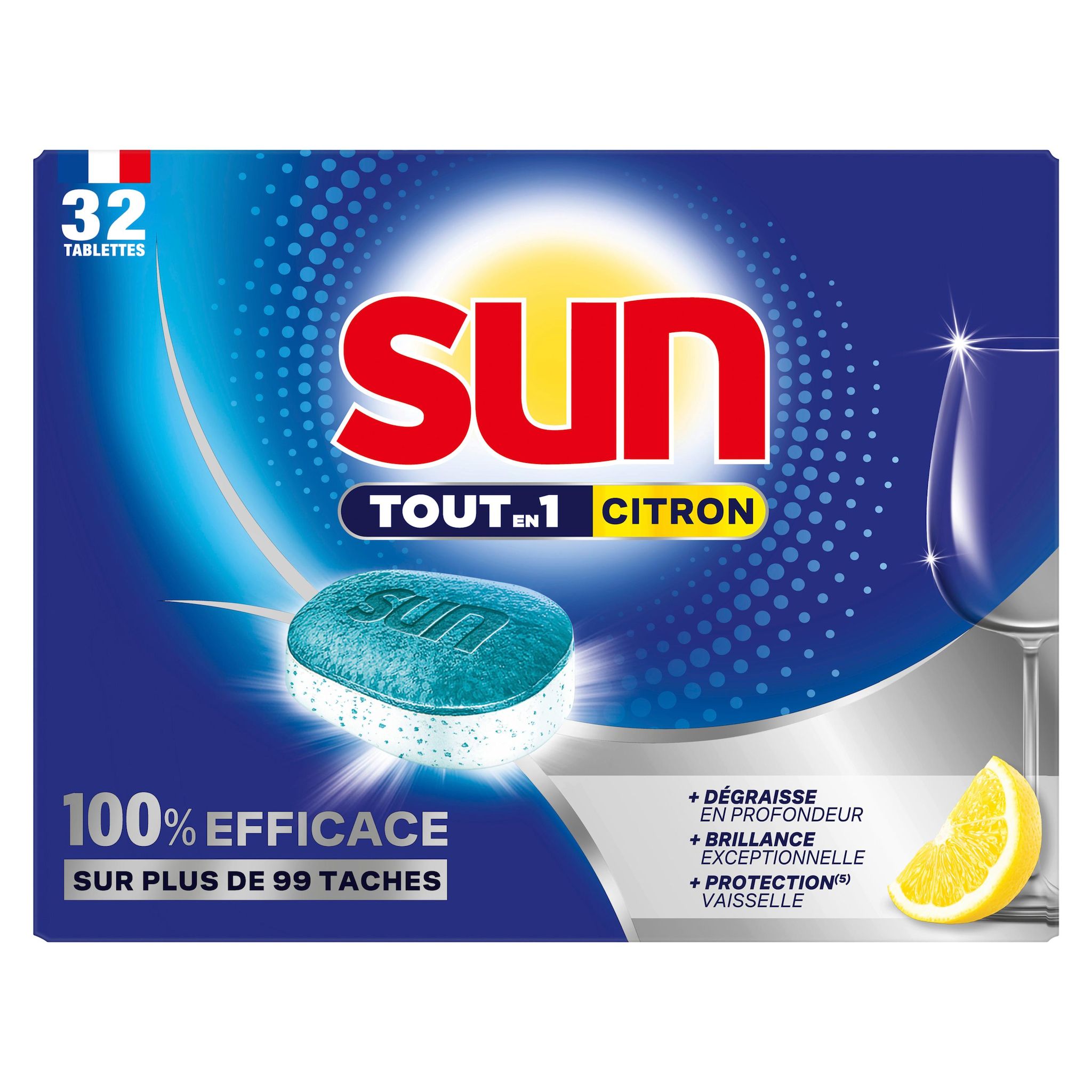 SUN Tablettes lave-vaisselle tout en un citron 32 tablettes