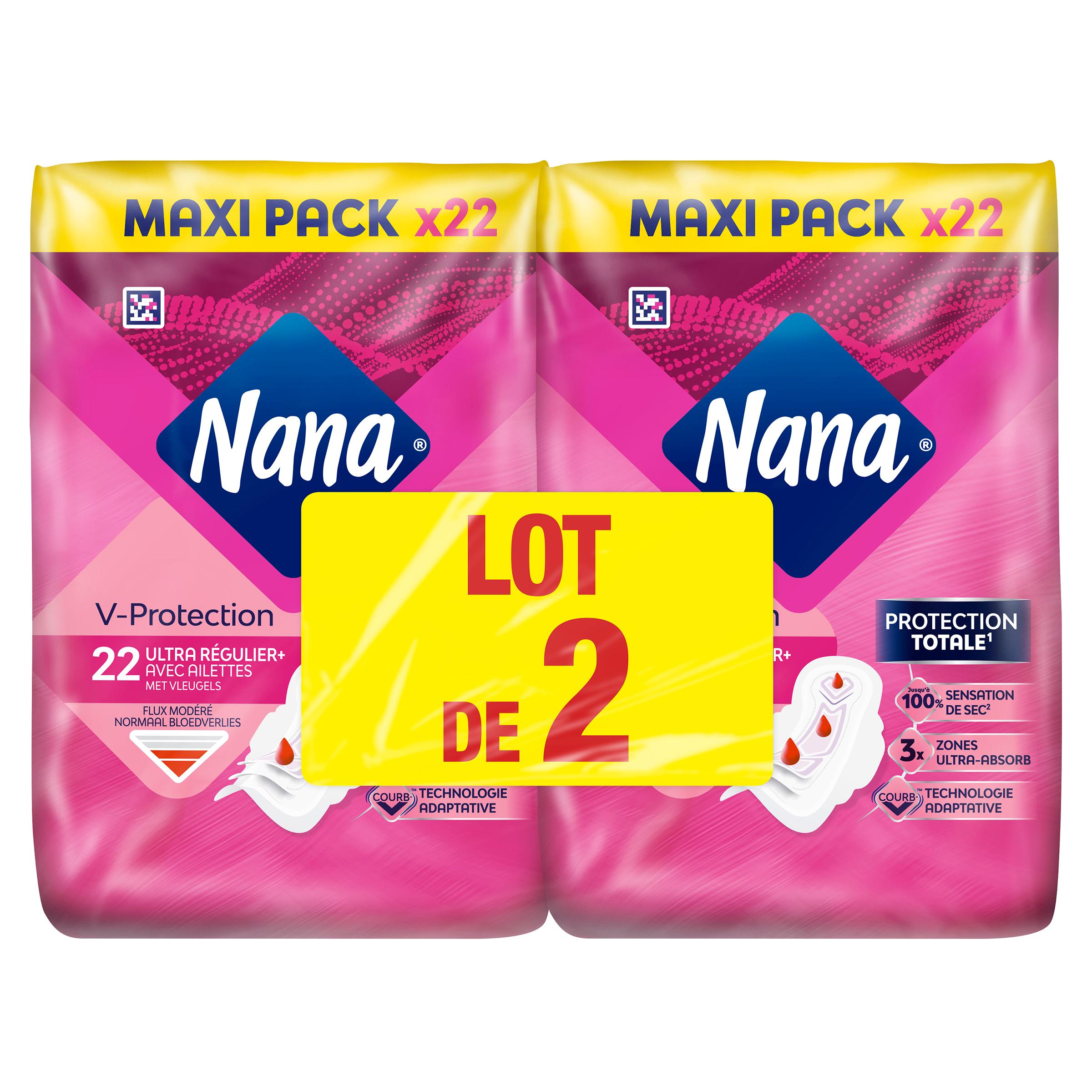 NANA V-Protection Serviettes hygiéniques ultra-régulier+ avec ailettes 2x22 serviettes