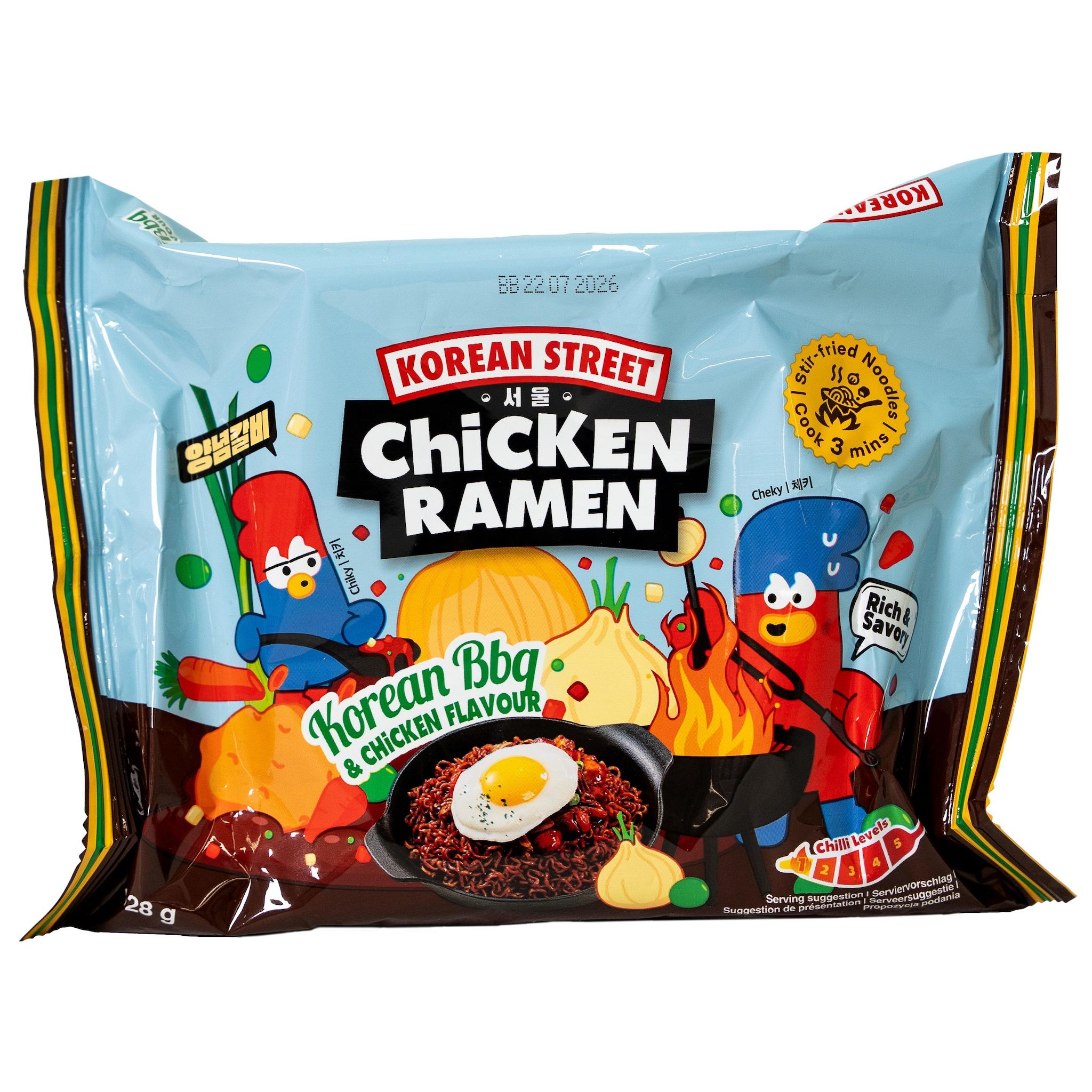 KOREAN STREET MARKET Nouilles ramen BBQ et poulet sachet 128g