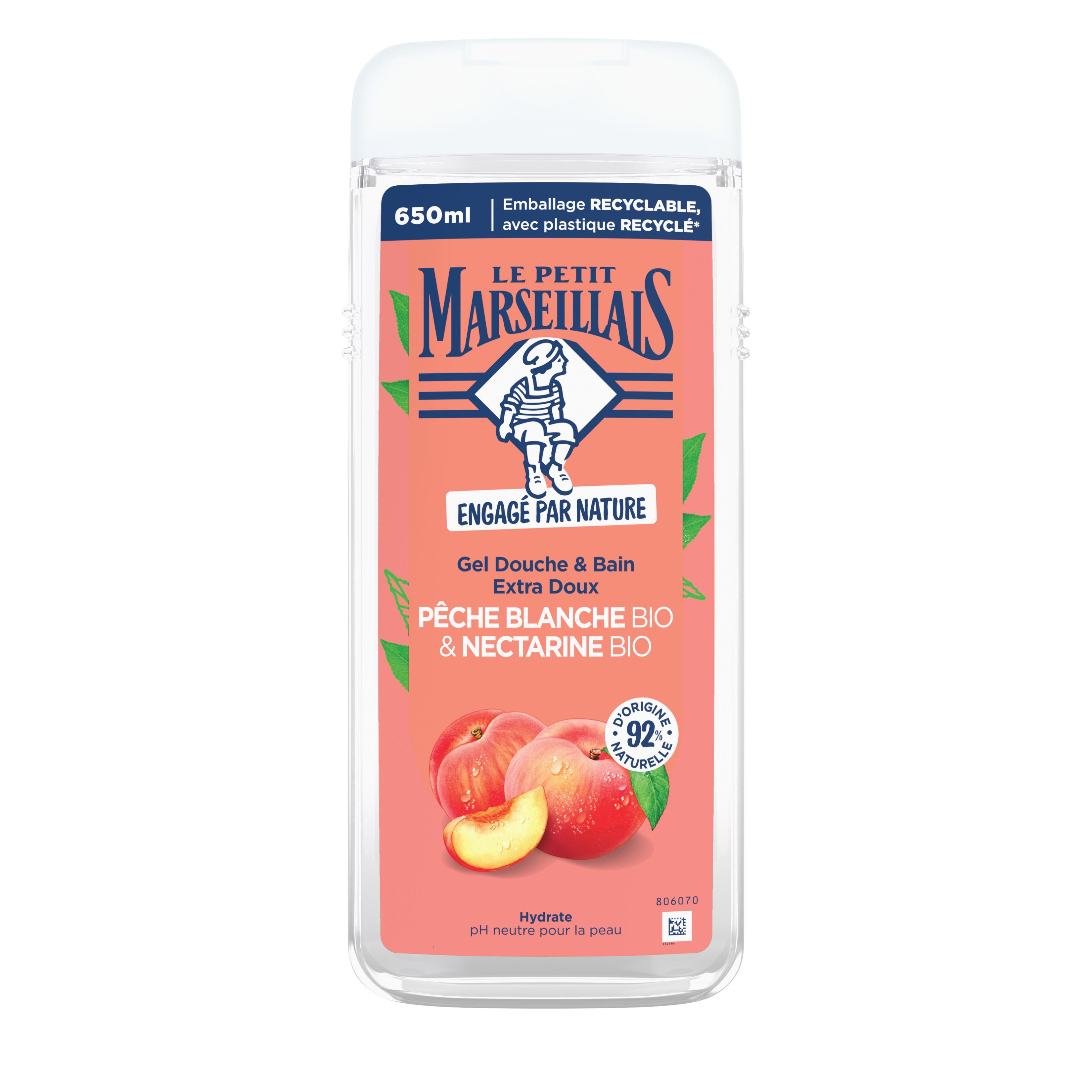 LE PETIT MARSEILLAIS Gel douche et bain pêche blanche bio et nectarine bio 650ml