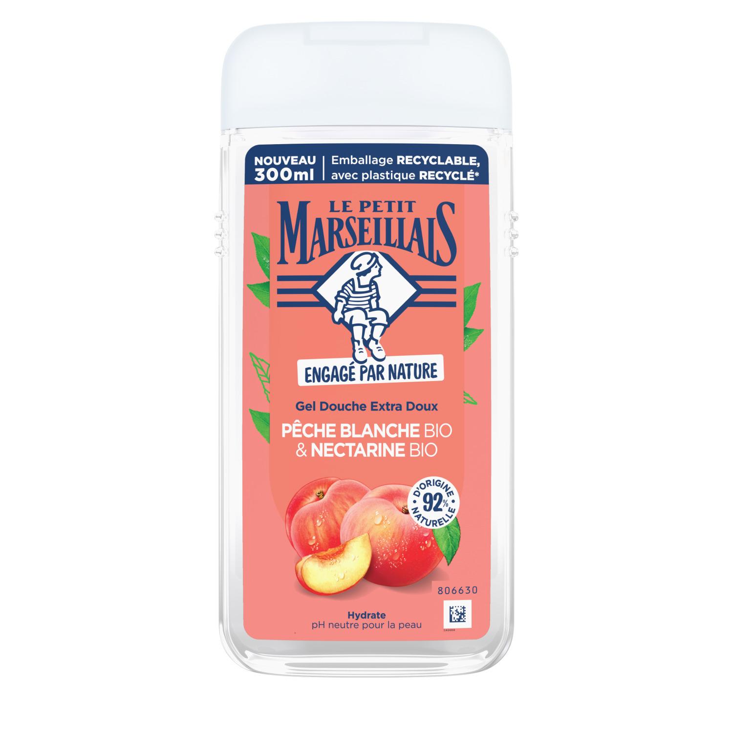 LE PETIT MARSEILLAIS Gel douche pêche blanche bio et nectarine bio 300ml