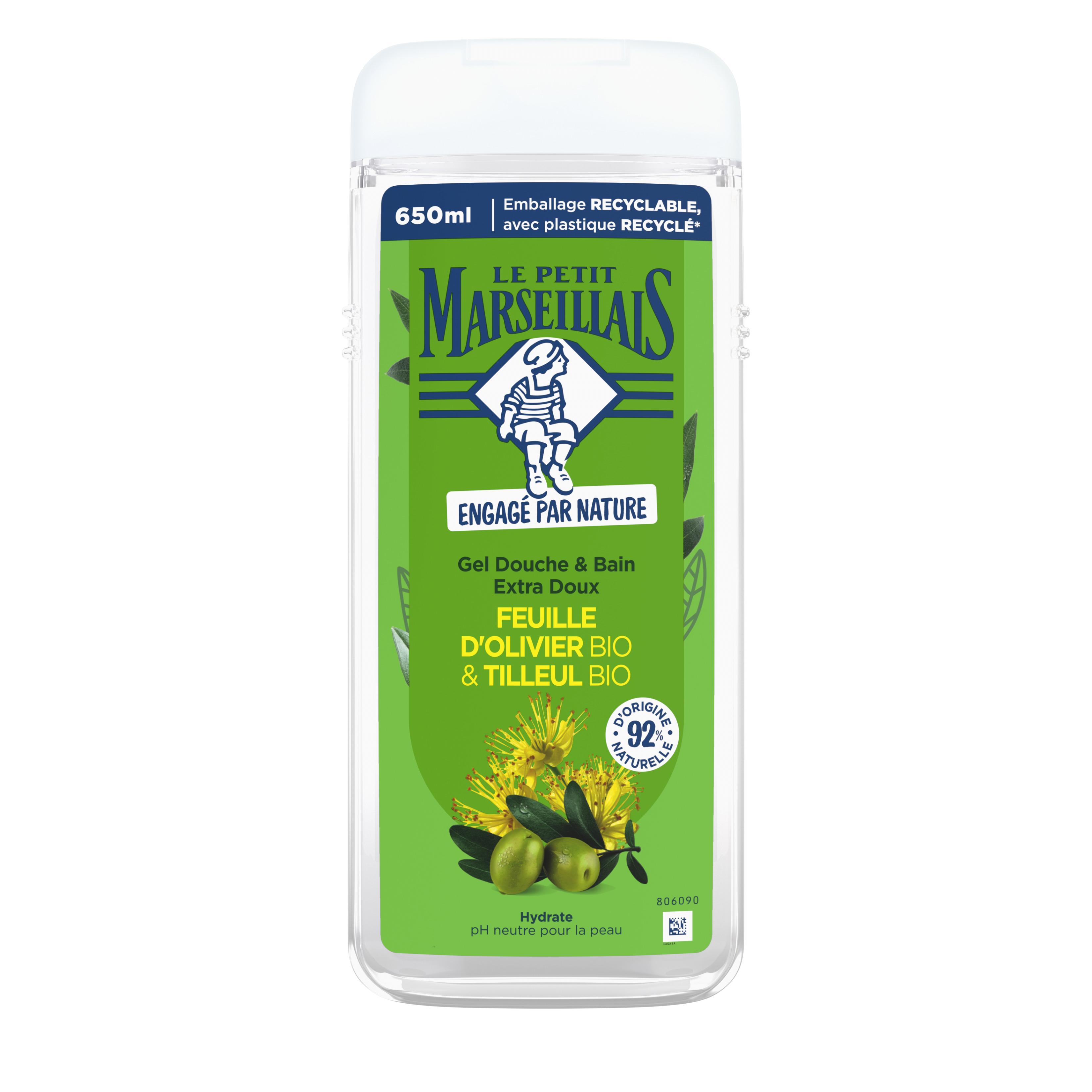 LE PETIT MARSEILLAIS Gel douche et bain extra doux feuille d'olivier et tilleul bio 650ml