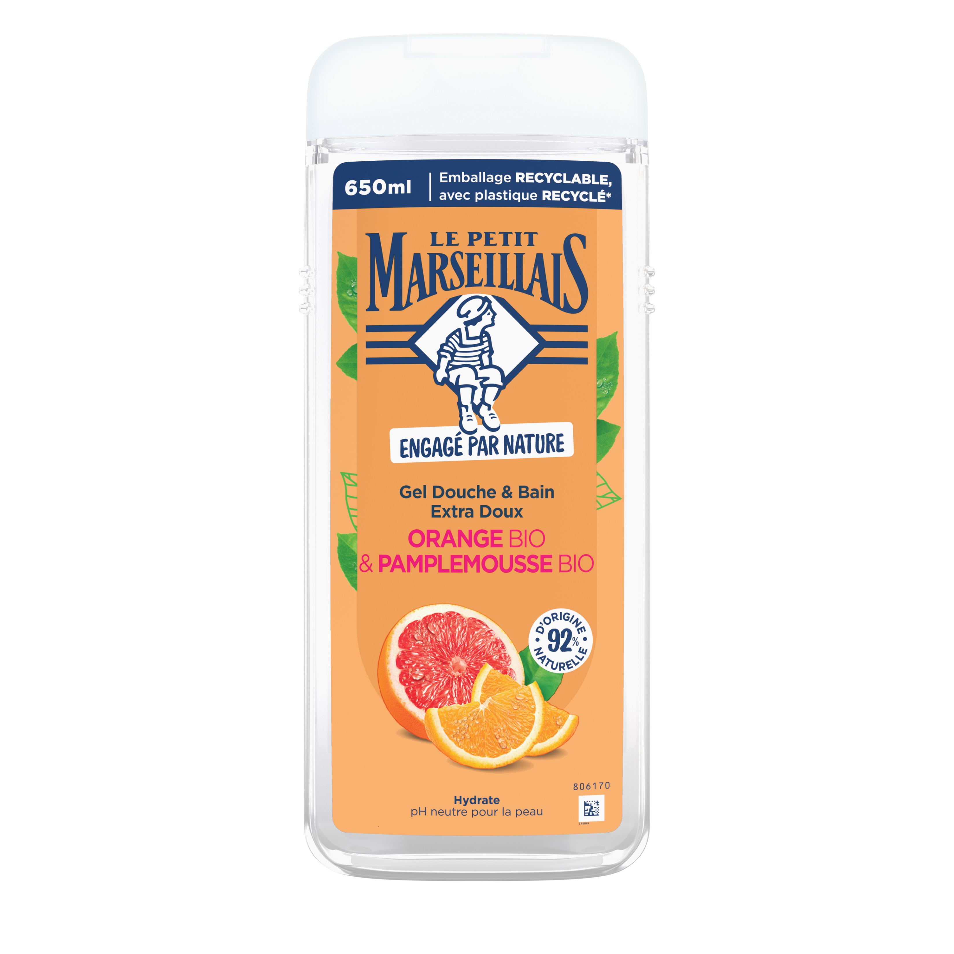LE PETIT MARSEILLAIS Gel douche et bain orange bio et pamplemousse bio 650ml