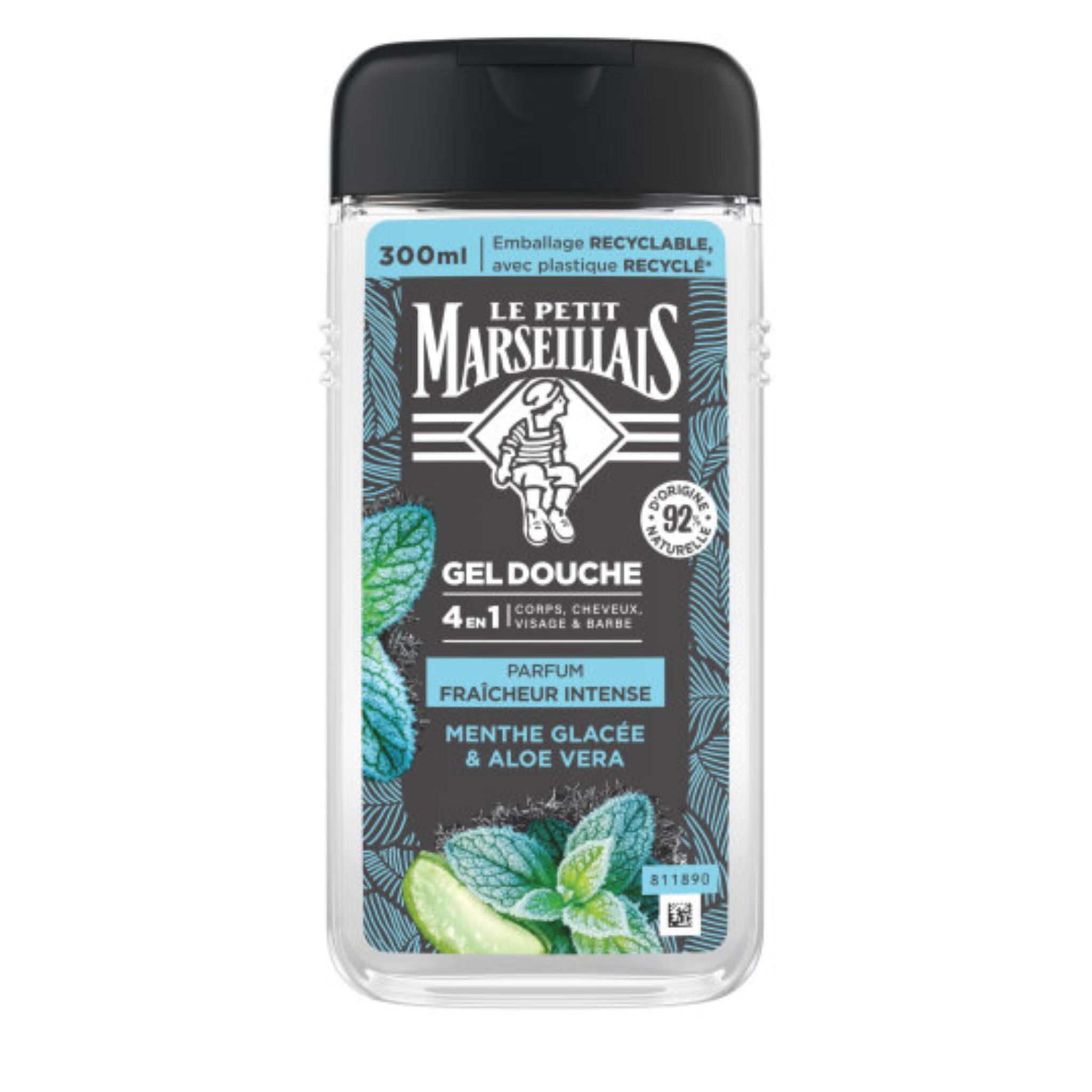 LE PETIT MARSEILLAIS Gel douche homme 4en1 corps, cheveux, visage & barbe parfum fraîcheur intense menthe glacée et aloé véra 300ml