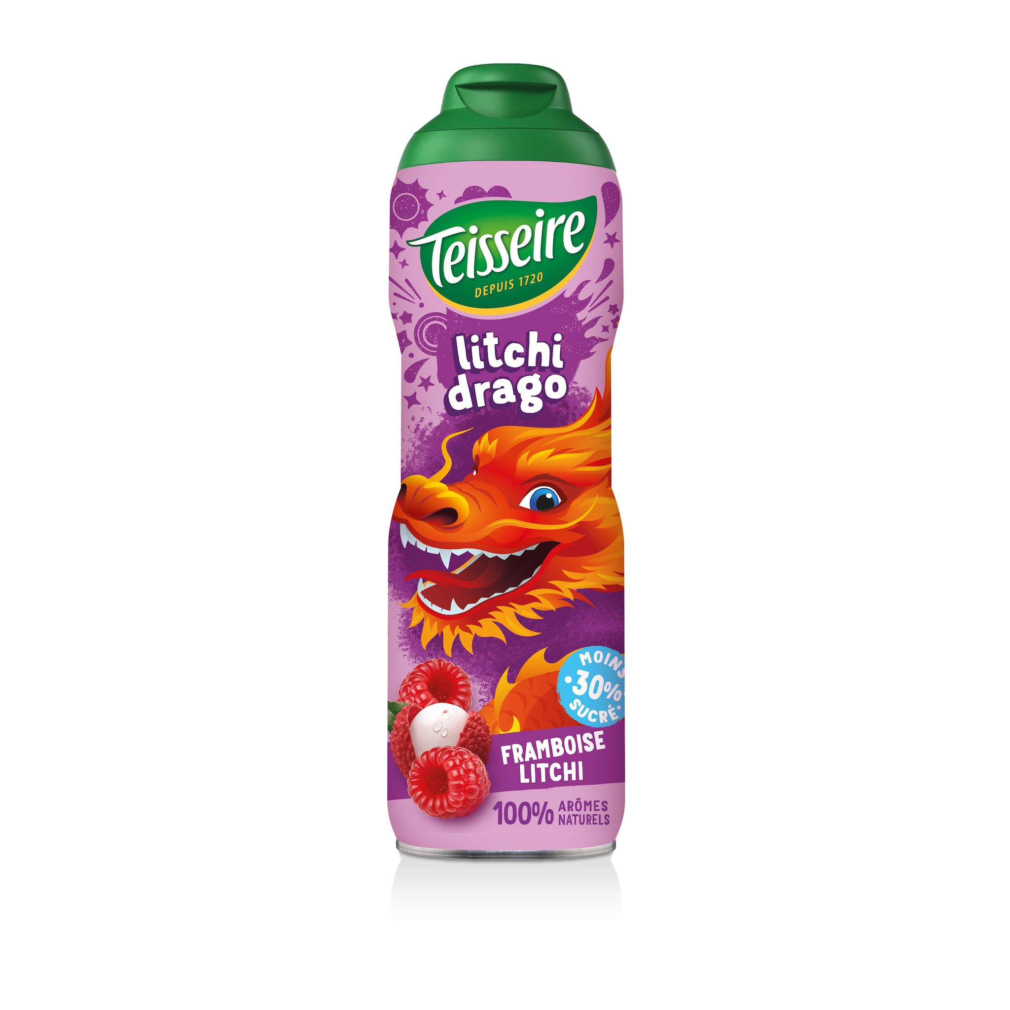 TEISSEIRE Fruity Animals Sirop litchi drago à la framboise et litchi bidon réduit en sucre 60cl