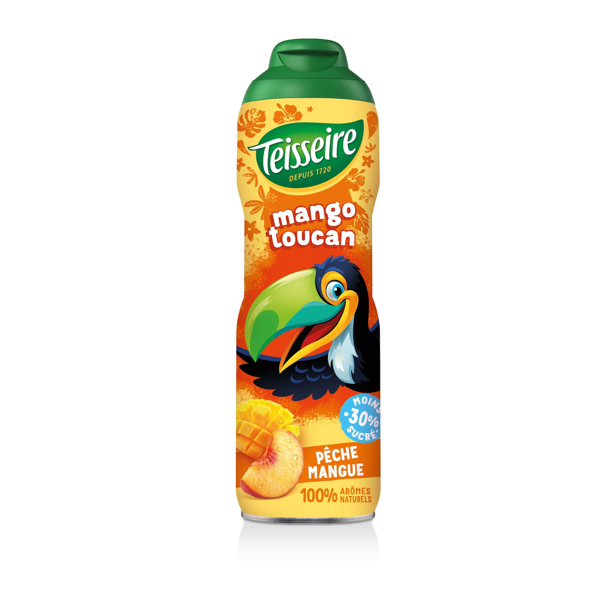 TEISSEIRE Fruity Animals Sirop mango toucan à la pêche et mangue bidon réduit en sucre 60cl