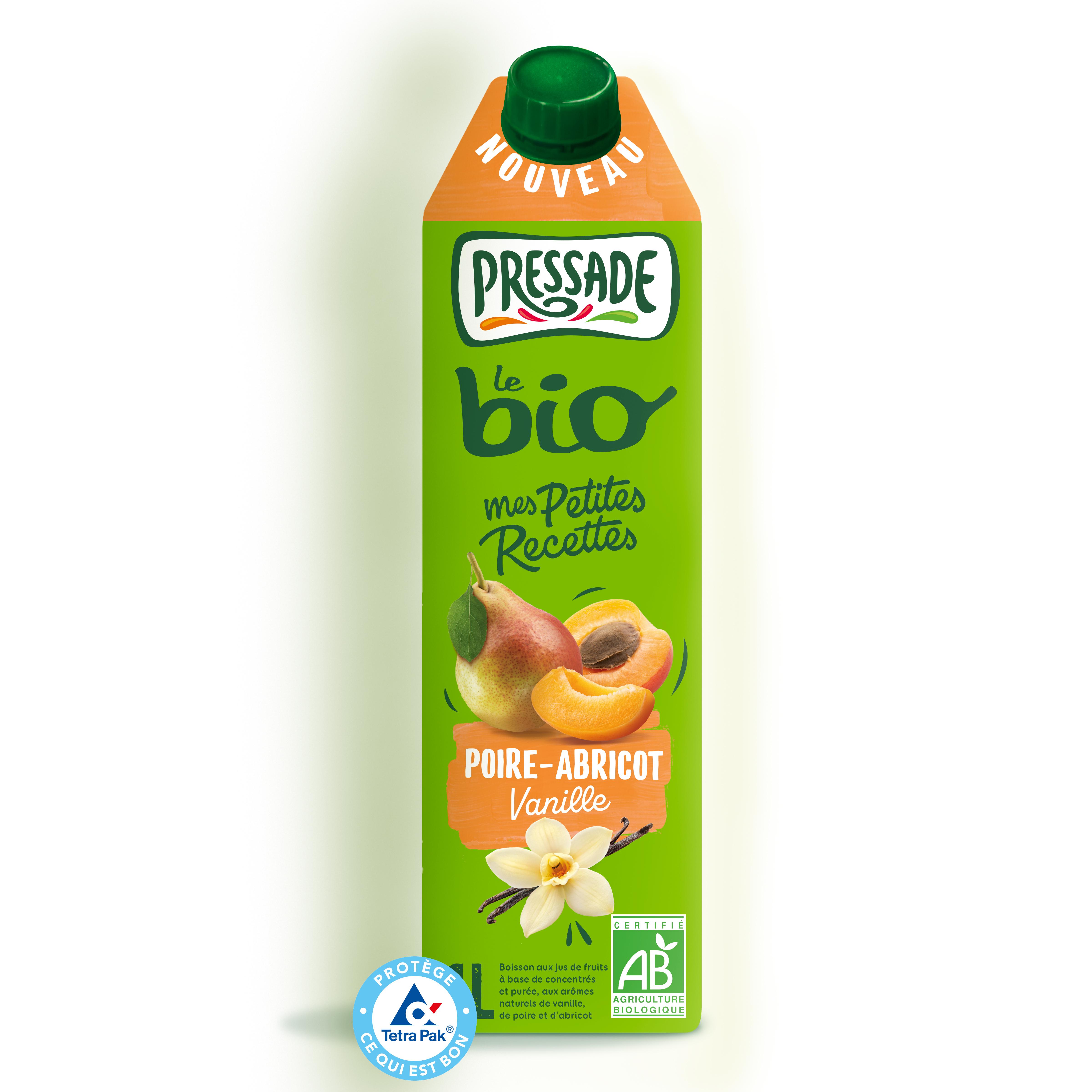 PRESSADE Boisson au jus de poire abricot et vanille bio 1l