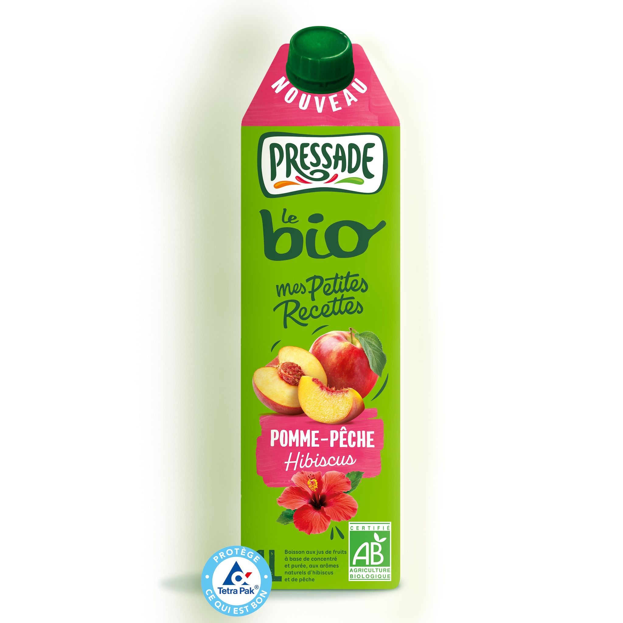PRESSADE Boisson au jus de pomme pêche et hibiscus bio 1l