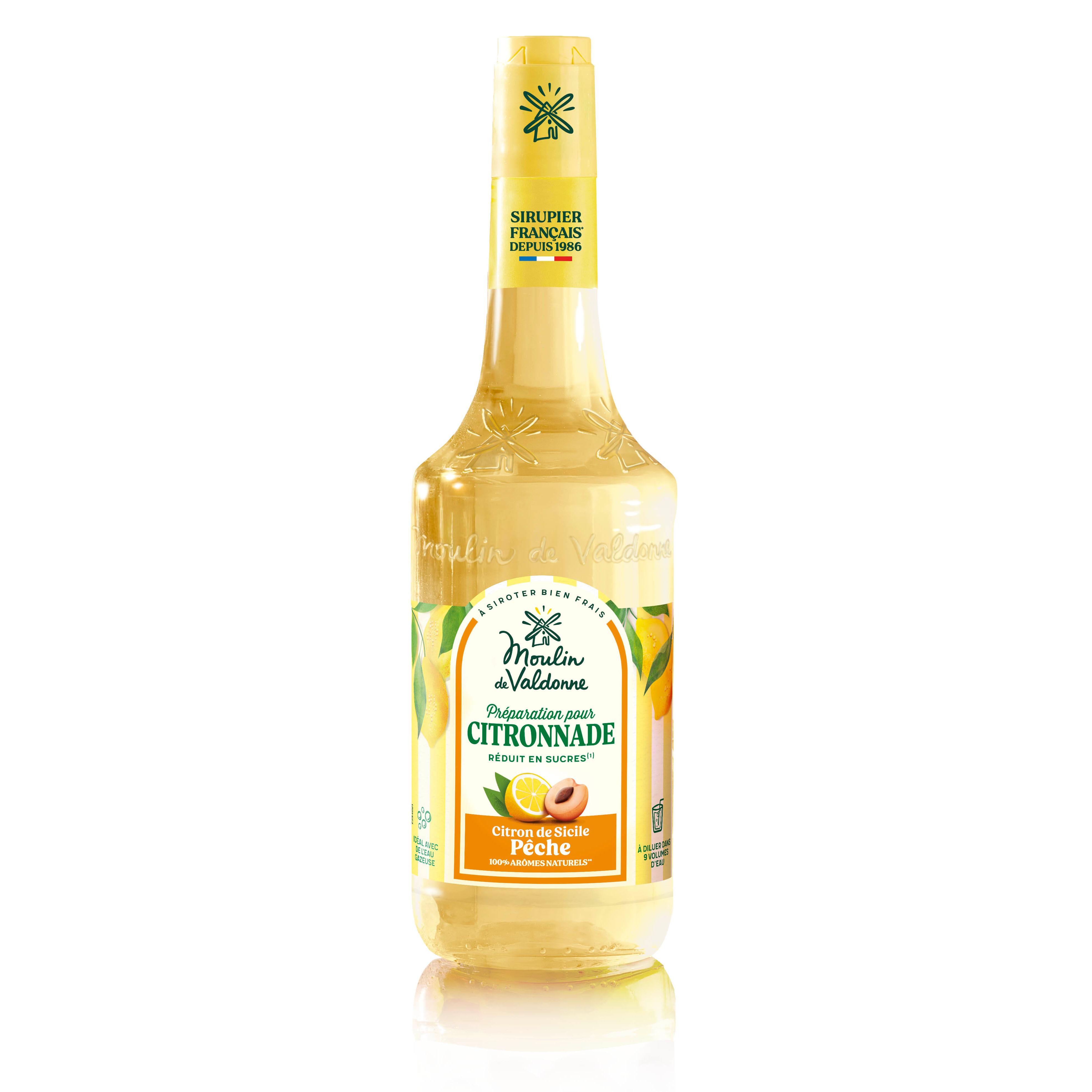 MOULIN DE VALDONNE Sirop concentré à diluer citron pêche bouteille 70cl