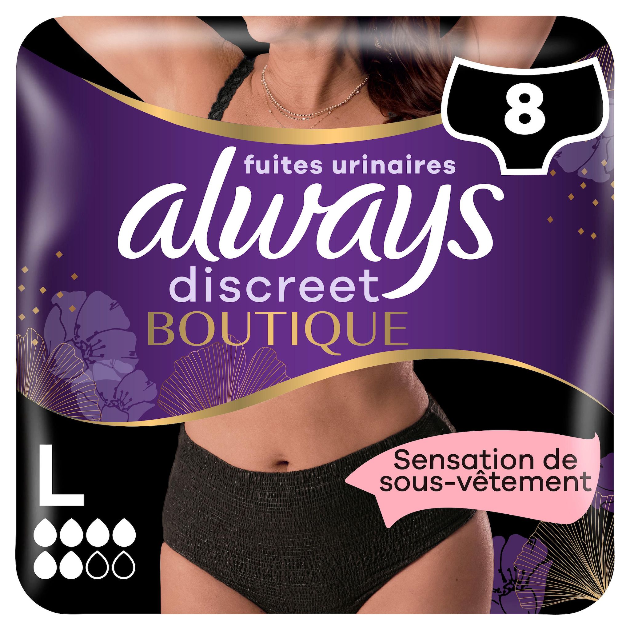 ALWAYS Discreet Culottes fuites urinaires noires taille L 8 culottes