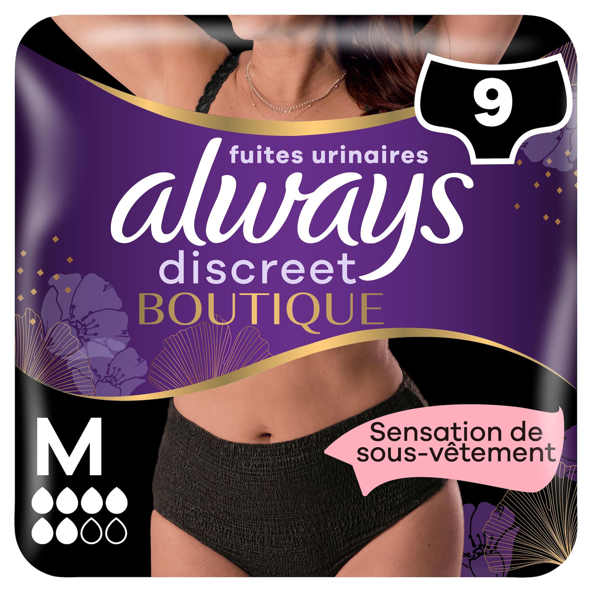 ALWAYS Discreet Culottes noires pour fuites urinaires taille M 9 culottes