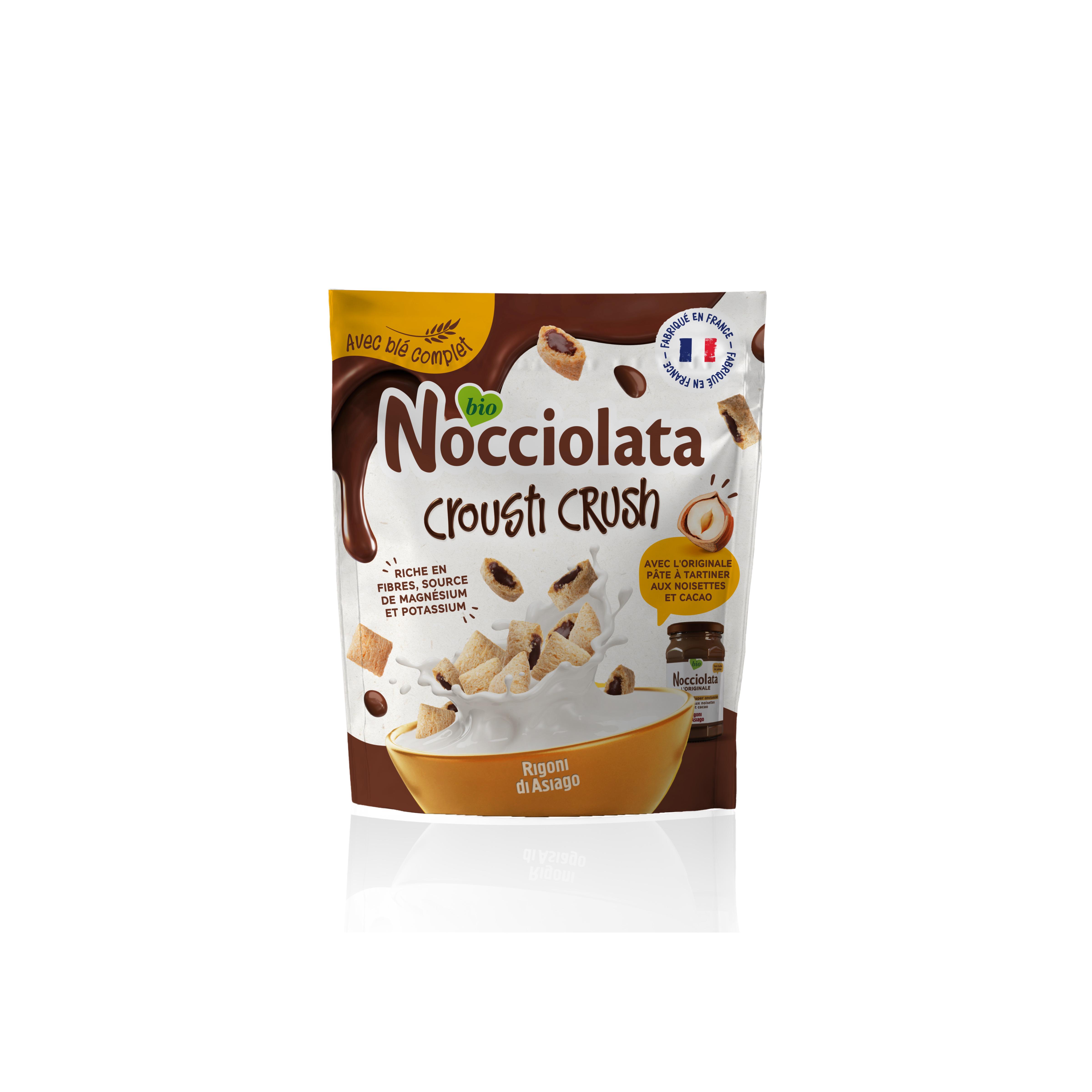 RIGONI DI ASIAGO Céréales Crousti Crush fourrées à la pate â tartiner Nocciolata bio 330g
