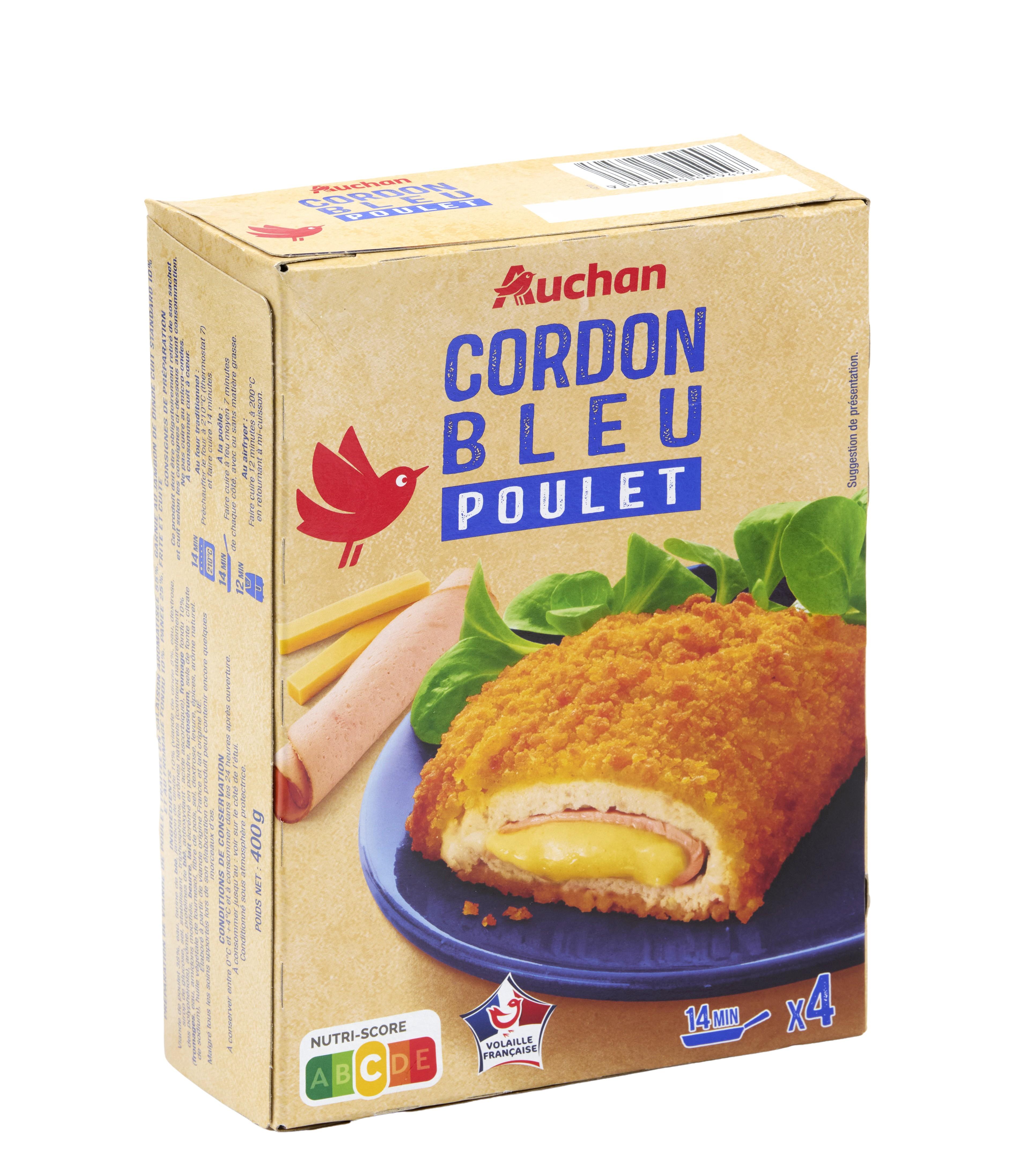 Voir la diapositive 3 : AUCHAN Cordons bleus de poulet 4 pièces 400g