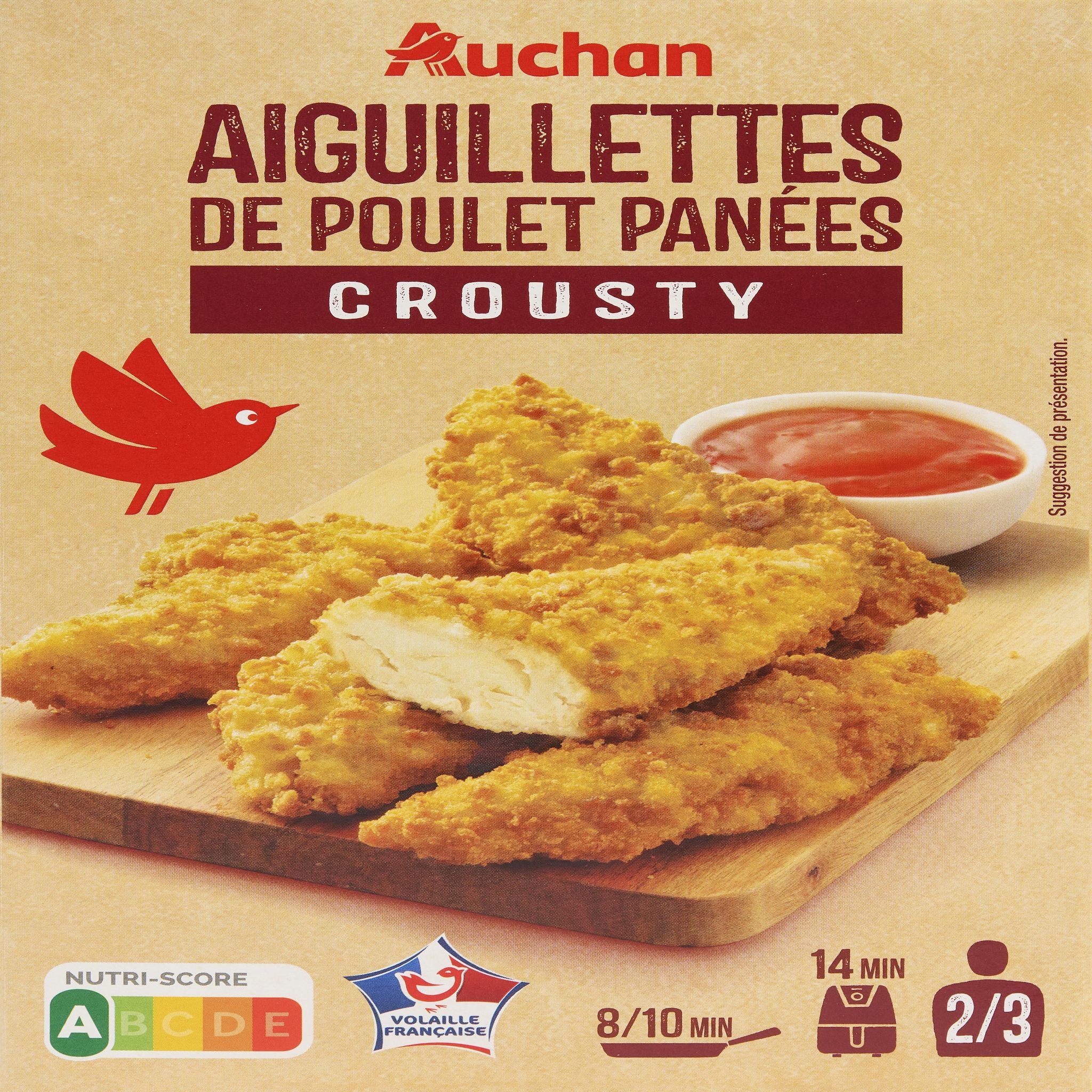 AUCHAN Aiguillettes de poulet panées crousty 2/3 parts 380g