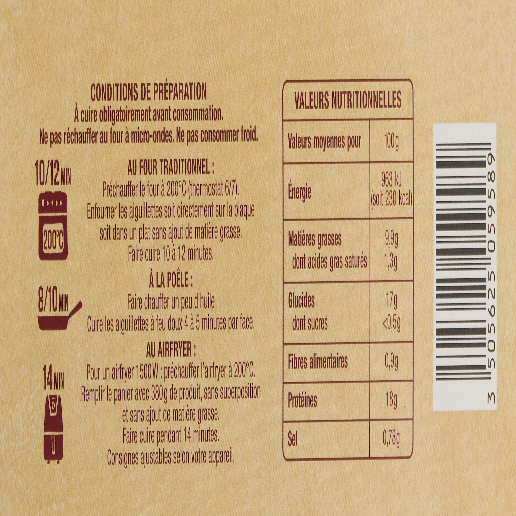 Voir la diapositive 3 : AUCHAN Aiguillettes de poulet panées crousty 2/3 parts 380g
