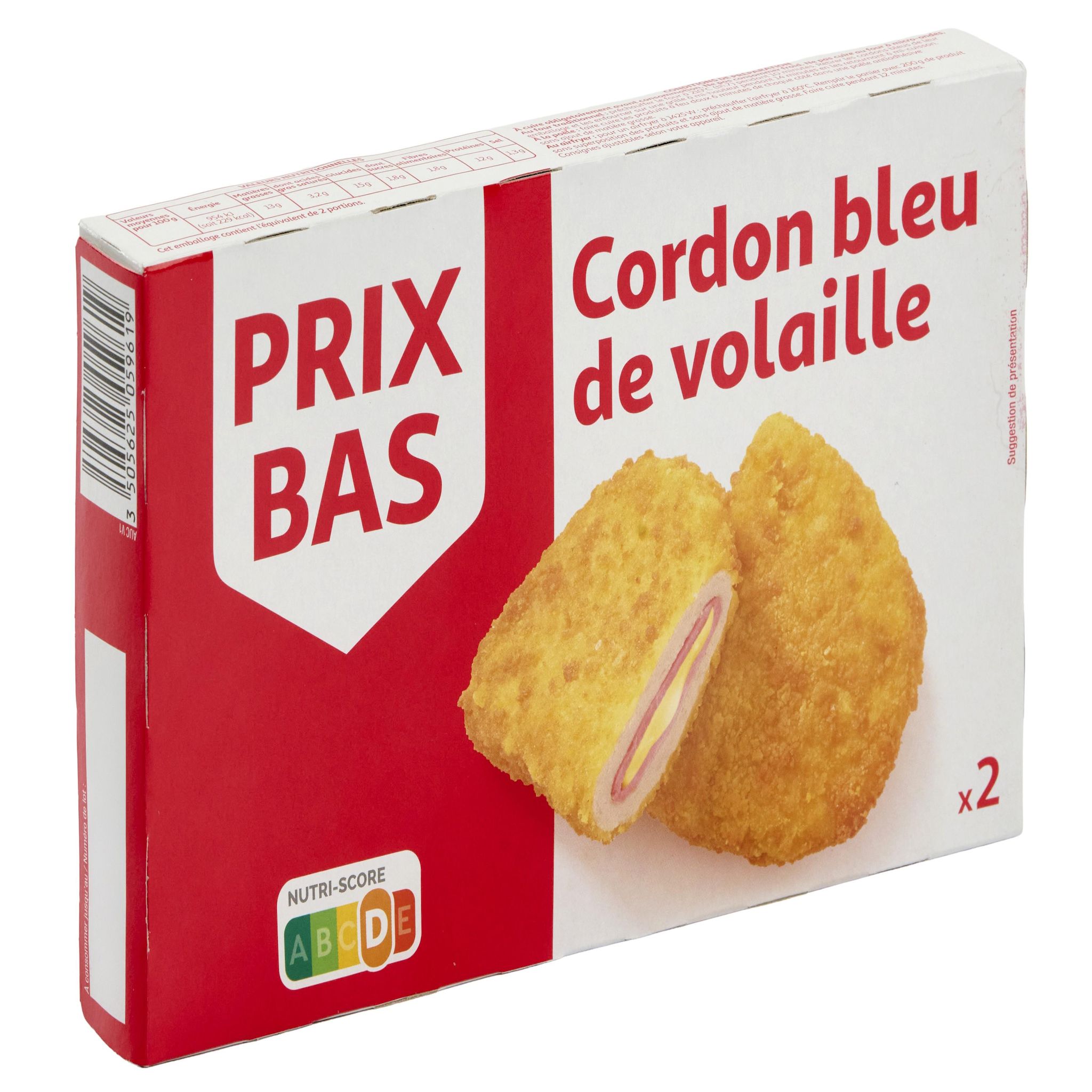 Voir la diapositive 3 : PRIX BAS Cordon bleu de volaille 2 pièces 200g