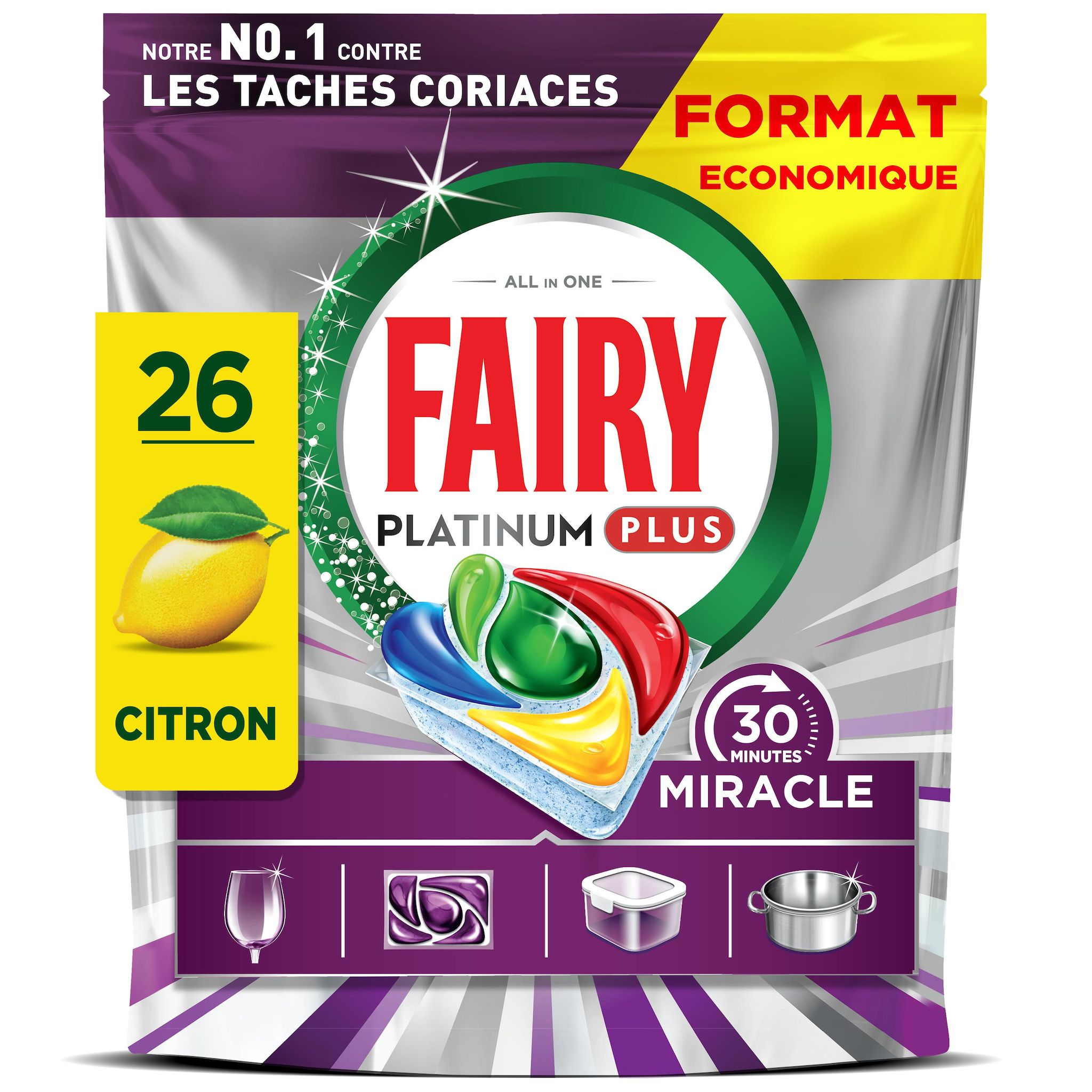 FAIRY Tablettes lave-vaisselle tout en 1 30 minutes miracle 5 pouvoirs nettoyants 428g
