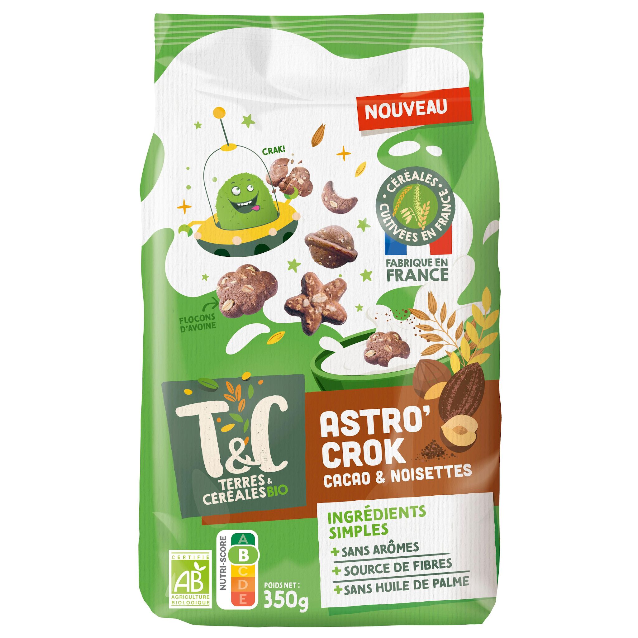 TERRES ET CEREALES Astro'Crok céréales au cacao et noisette bio 350g