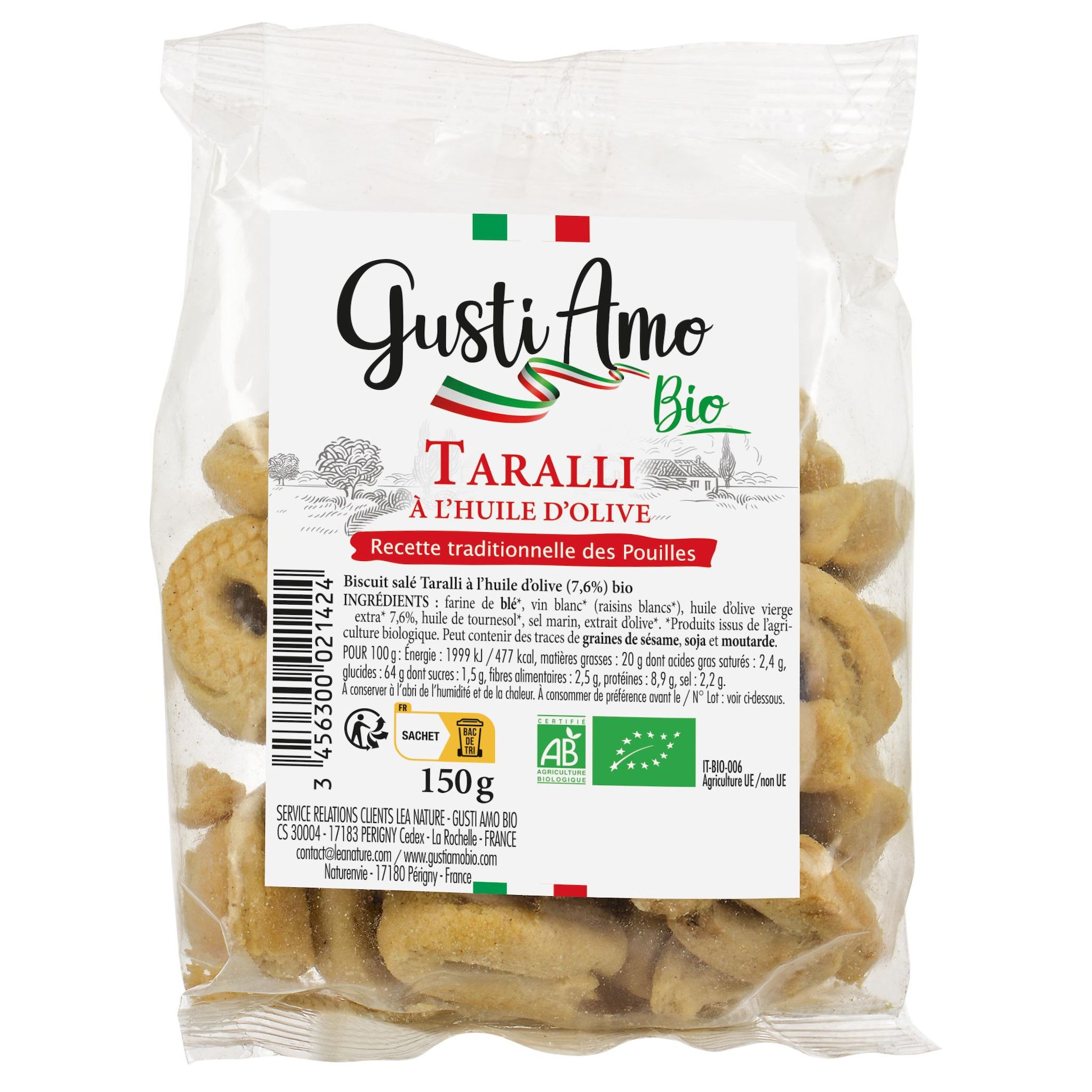 GUSTI AMO Biscuit salé taralli à l'huile d'olive bio 150g