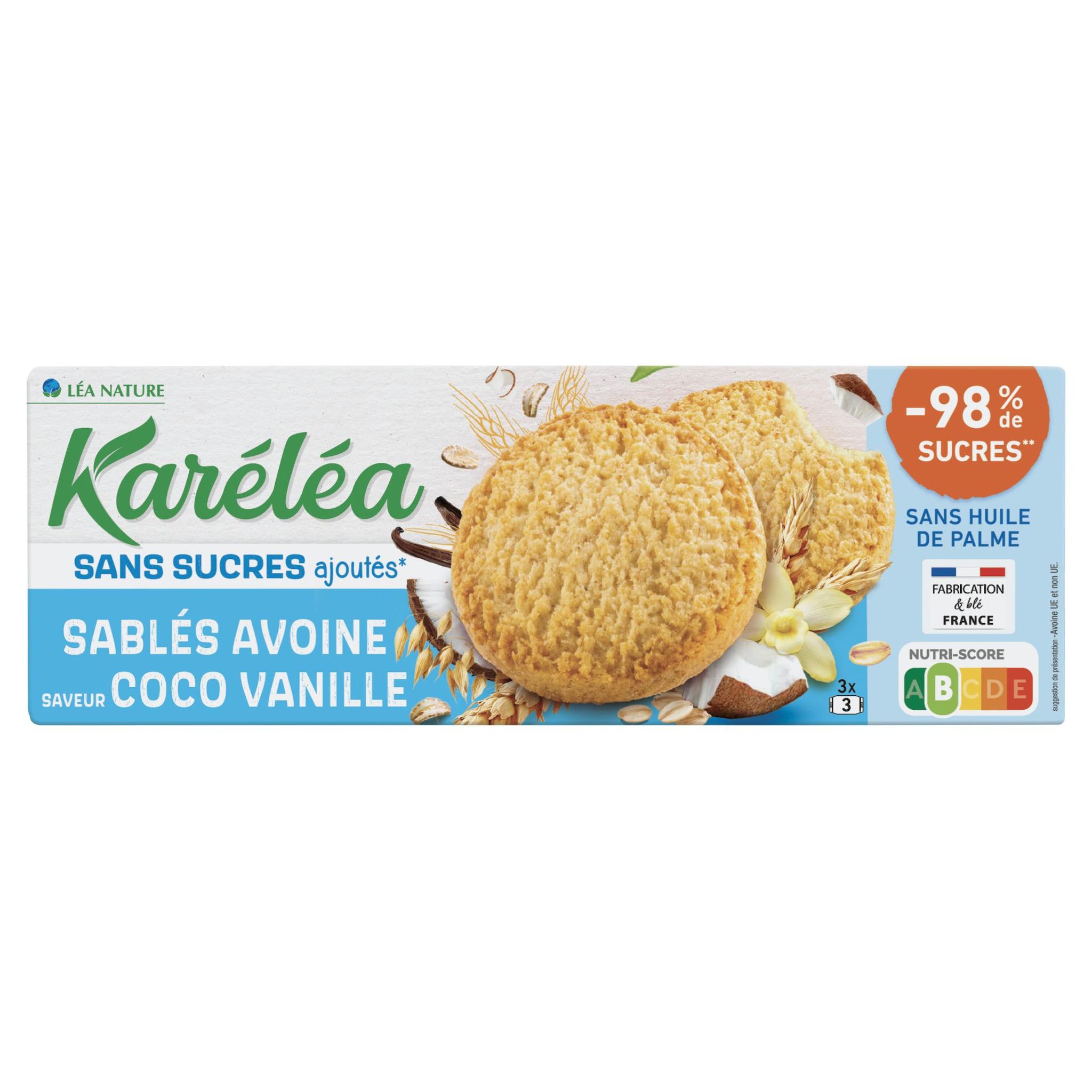 KARELEA Biscuits sablés à l'avoine coco et vanille sans sucres ajoutés 3x3 biscuits 150g