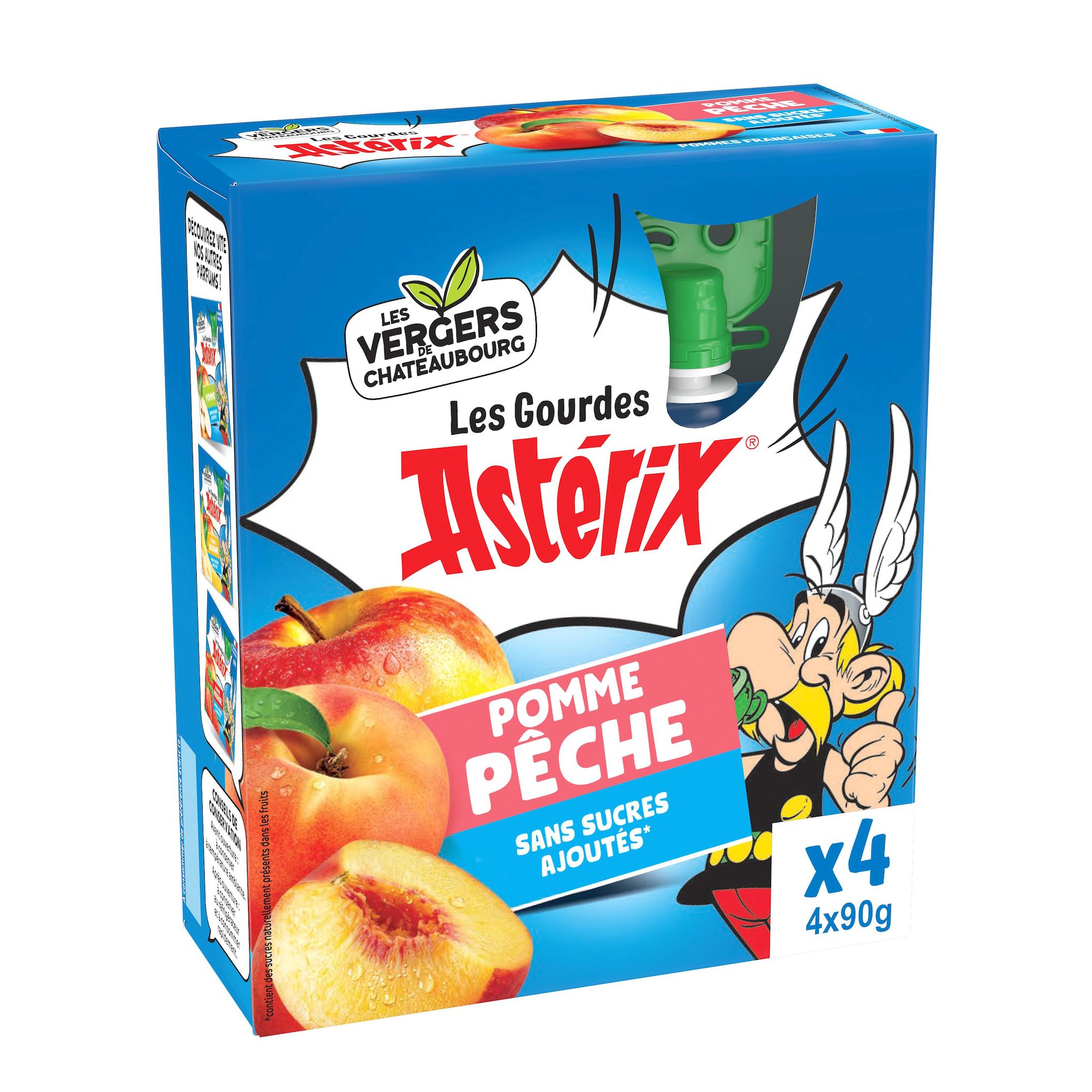 LES VERGERS DE CHATEAUBOURG Gourde de compotes de pomme pêche sans sucres ajoutés 4x90g
